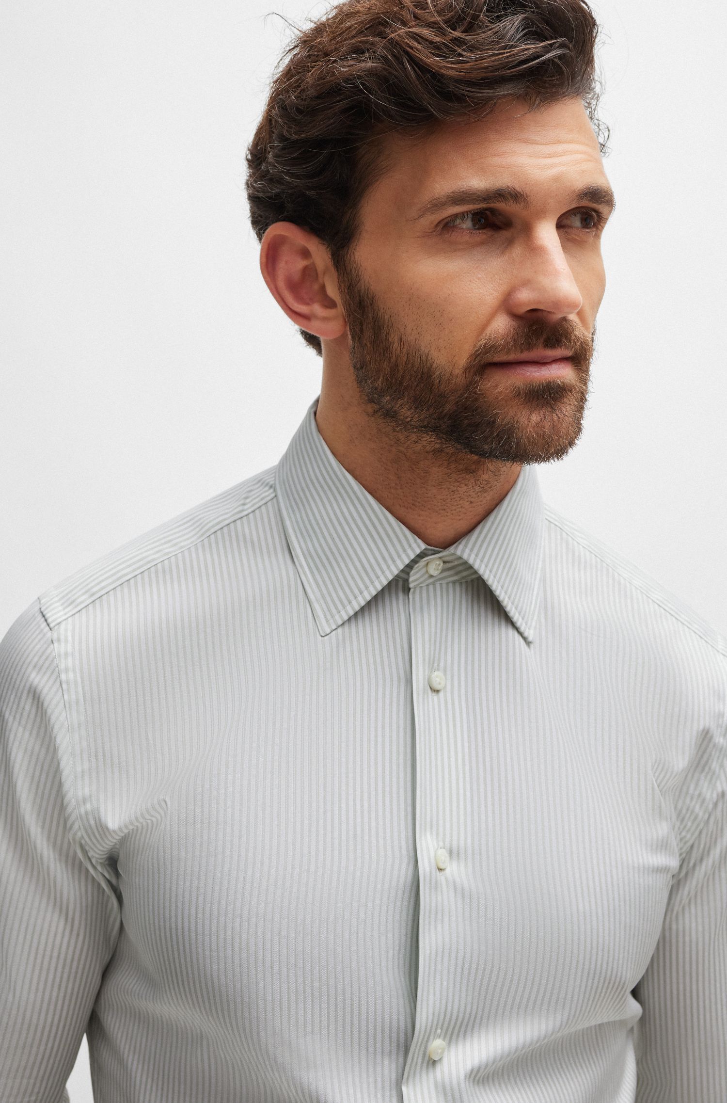 BOSS - Áo sơ mi dáng ôm slim fit cotton kẻ sọc