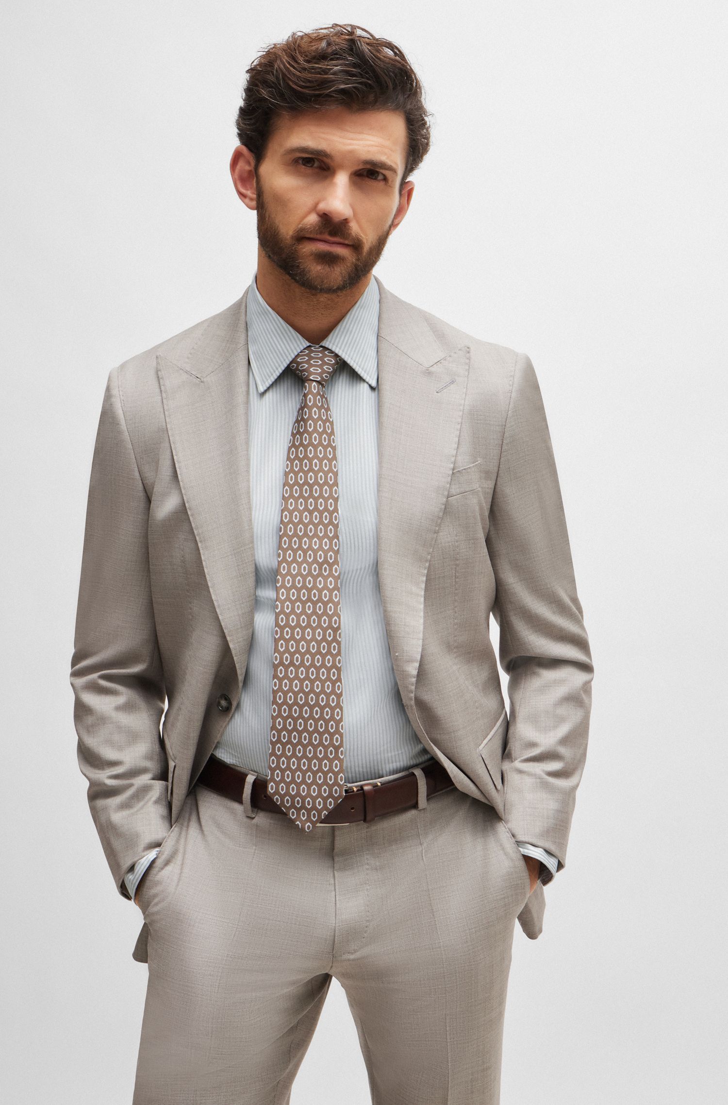 BOSS - Áo sơ mi dáng ôm slim fit cotton kẻ sọc