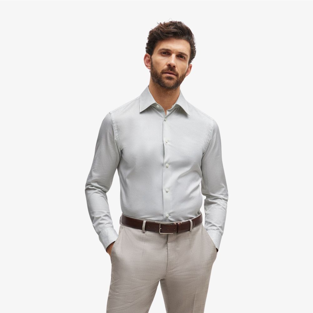 BOSS - Áo sơ mi dáng ôm slim fit cotton kẻ sọc