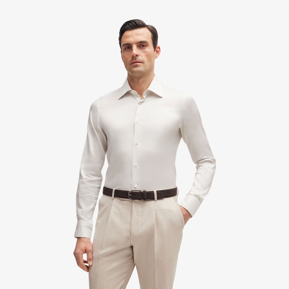 Áo sơ mi dáng ôm slim fit lụa và cotton kẻ sọc