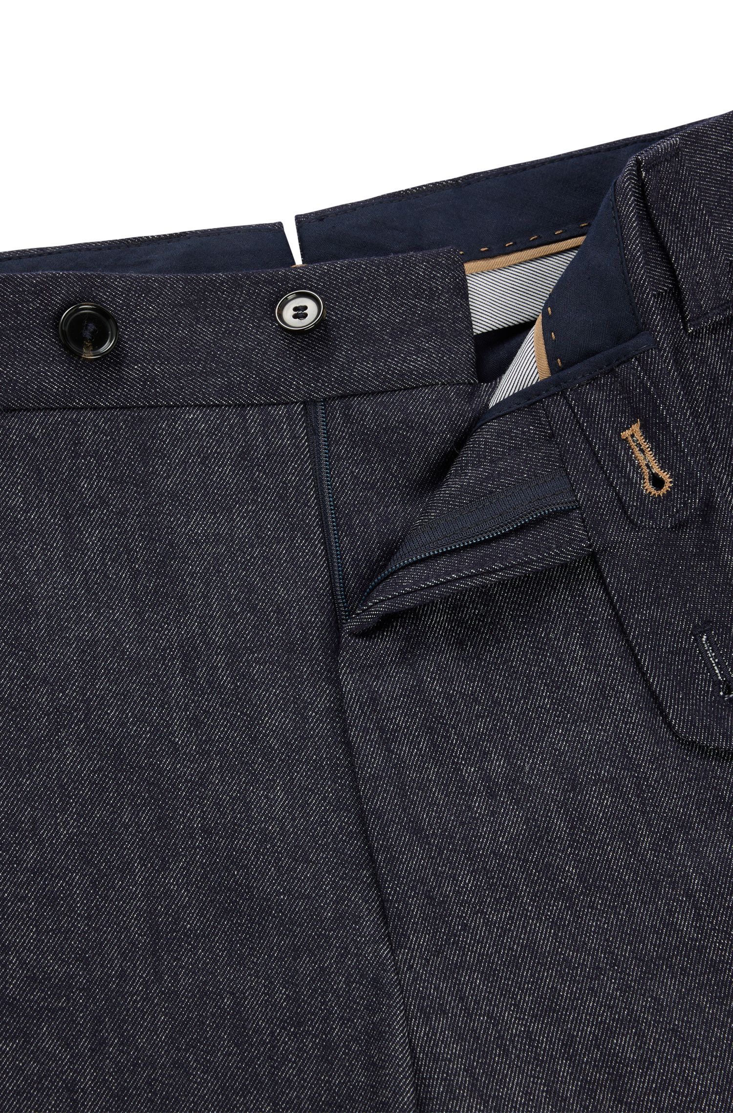 BOSS - Quần tây relaxed-fit len nguyên chất hiệu ứng denim