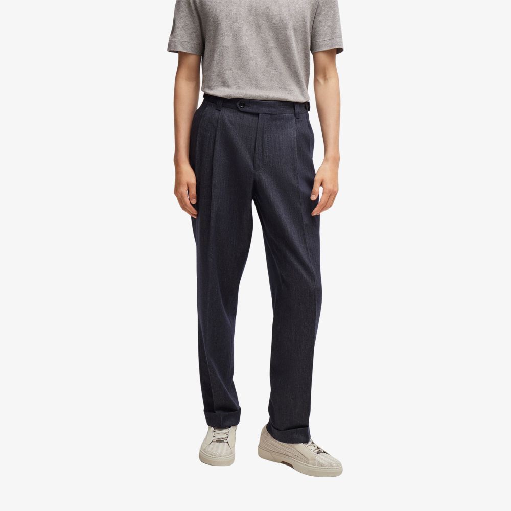 BOSS - Quần tây relaxed-fit len nguyên chất hiệu ứng denim