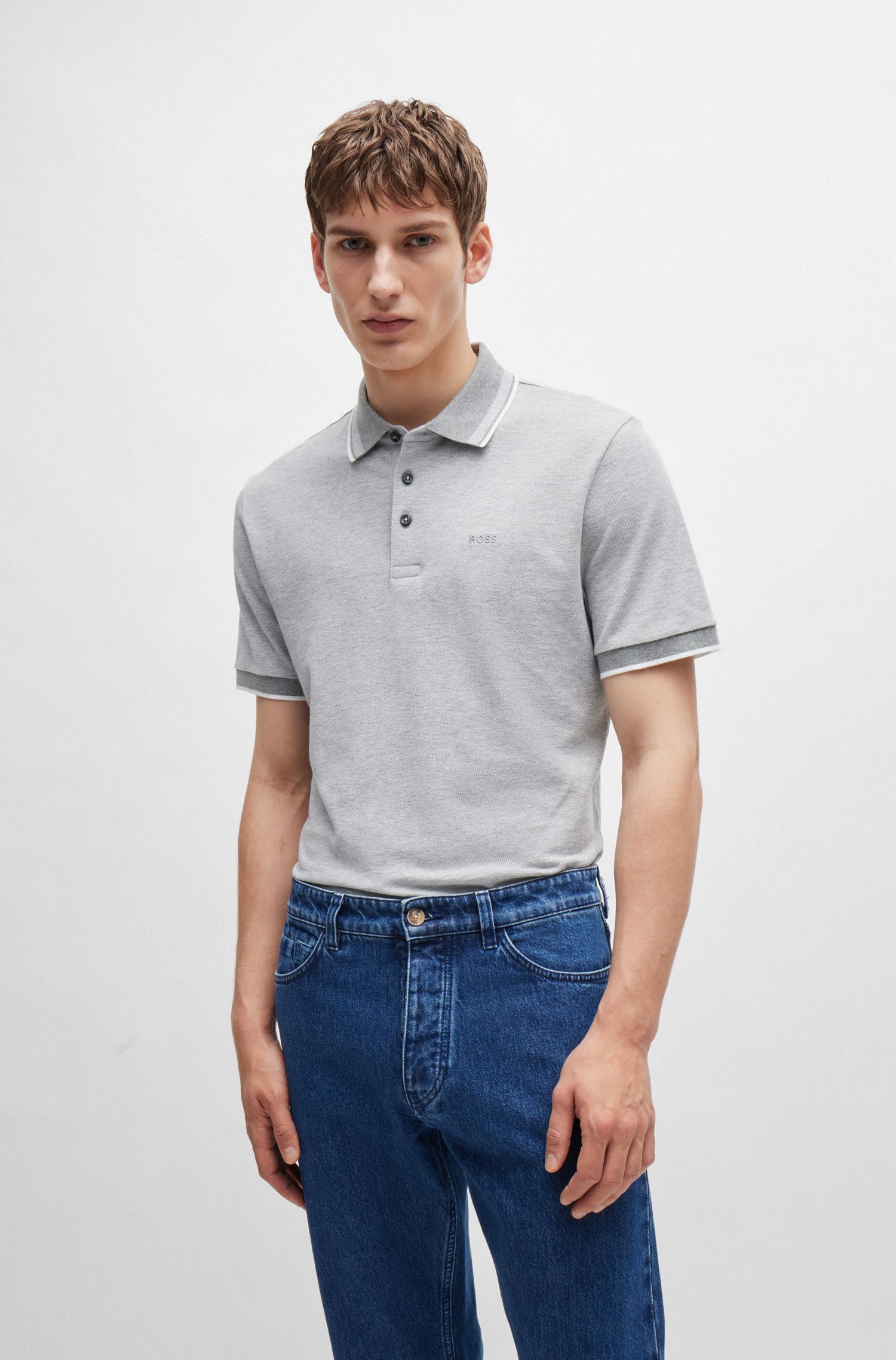 Áo polo cotton Oxford piqué có logo thương hiệu