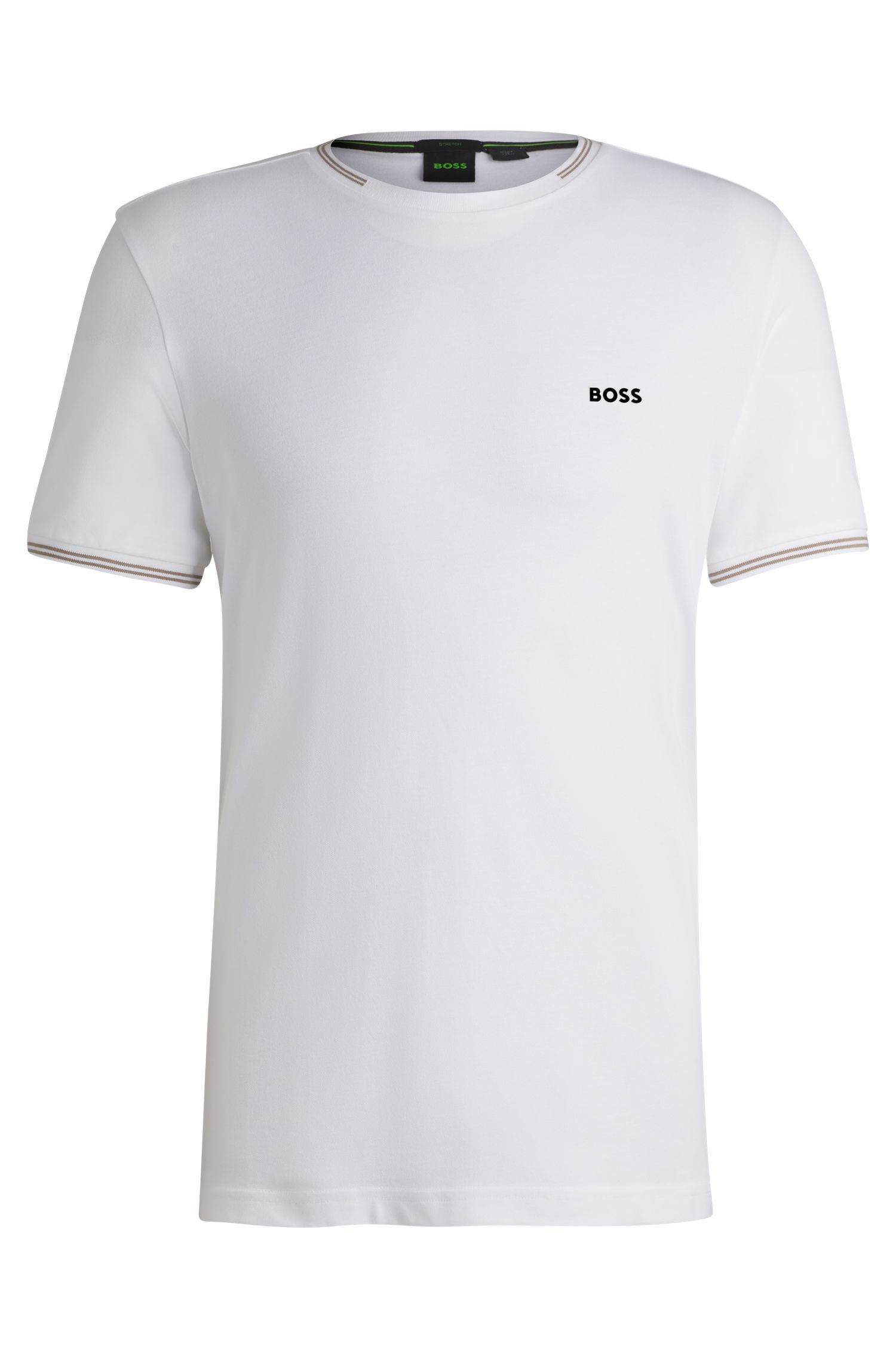 BOSS - Áo thun cotton co giãn với sọc và logo
