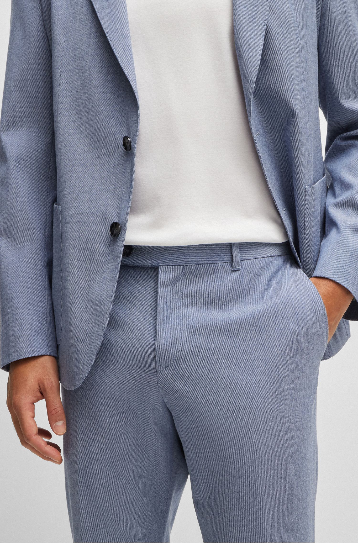 BOSS - Quần dáng ôm slim fit vải pha len