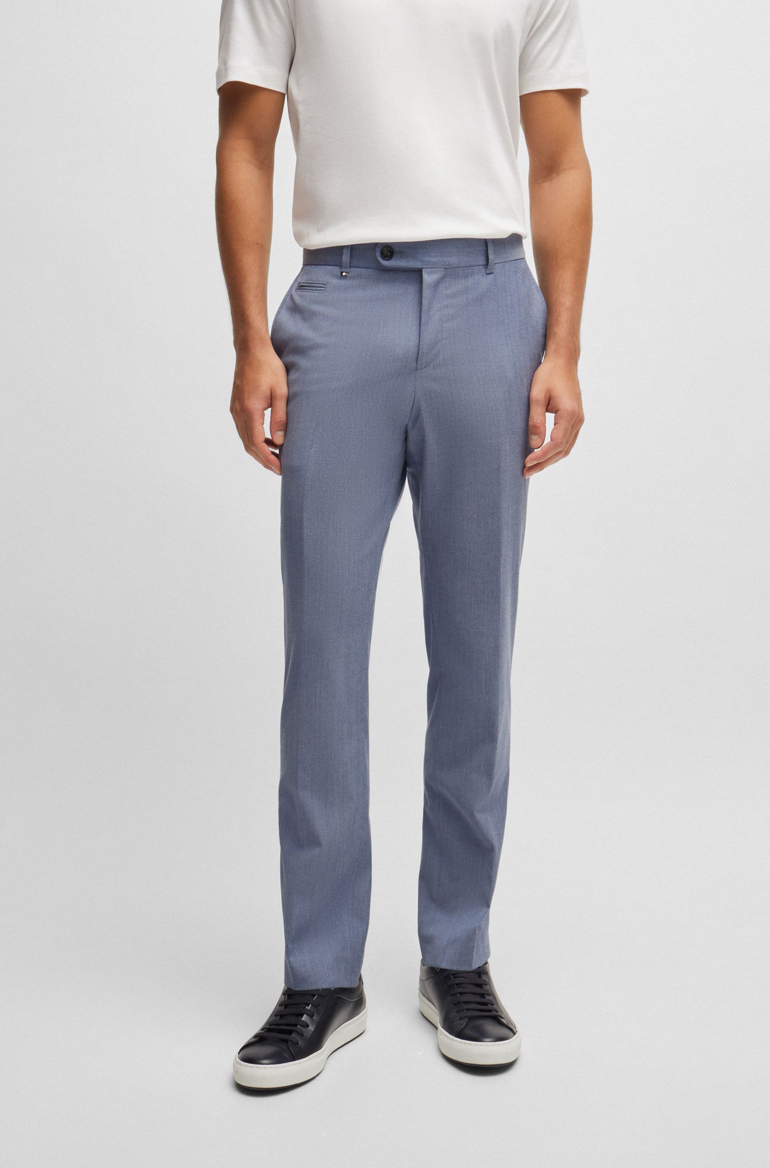 BOSS - Quần dáng ôm slim fit vải pha len
