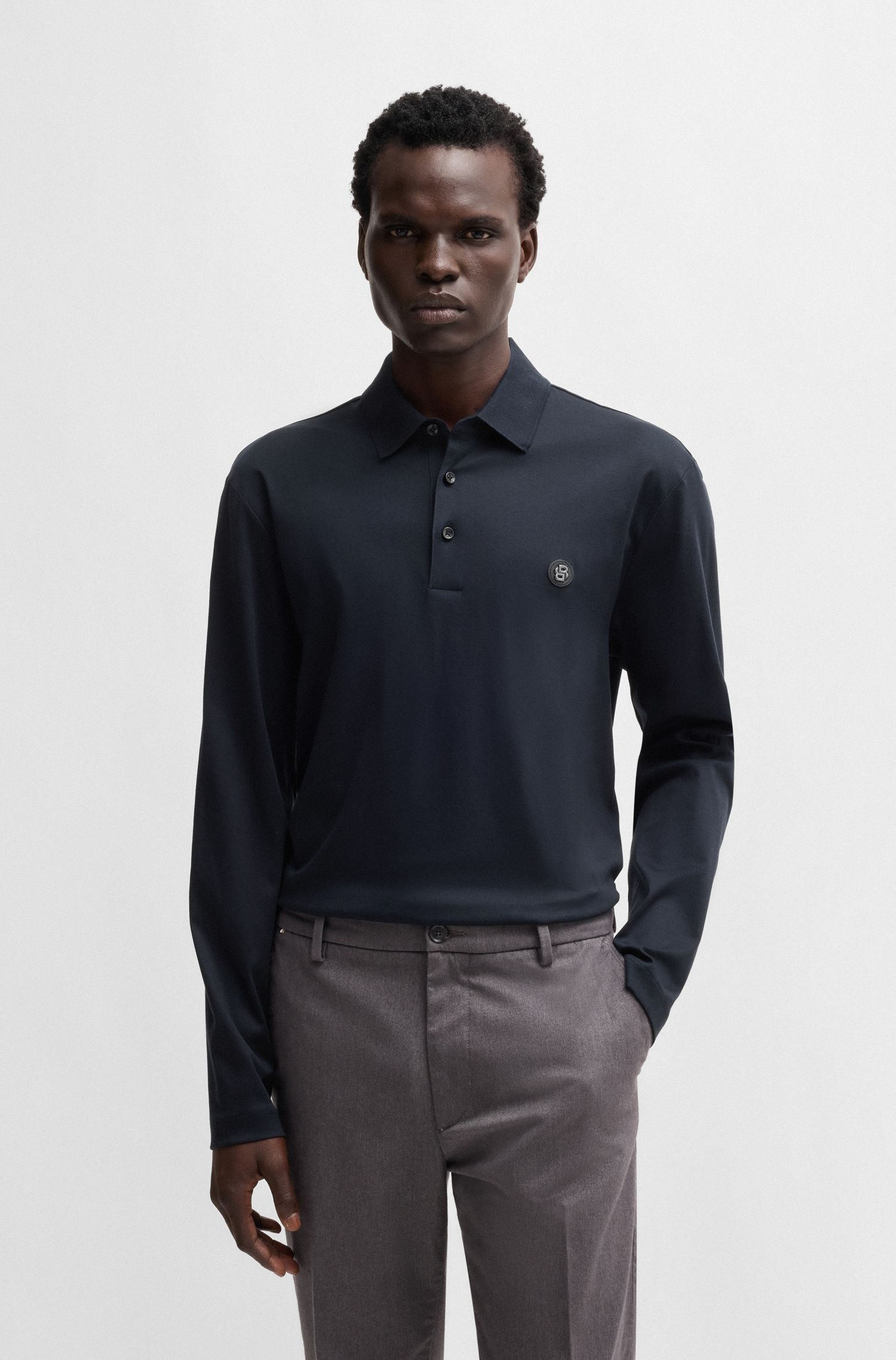Áo polo chất cotton mercerized với hoạ tiết Double B monogram