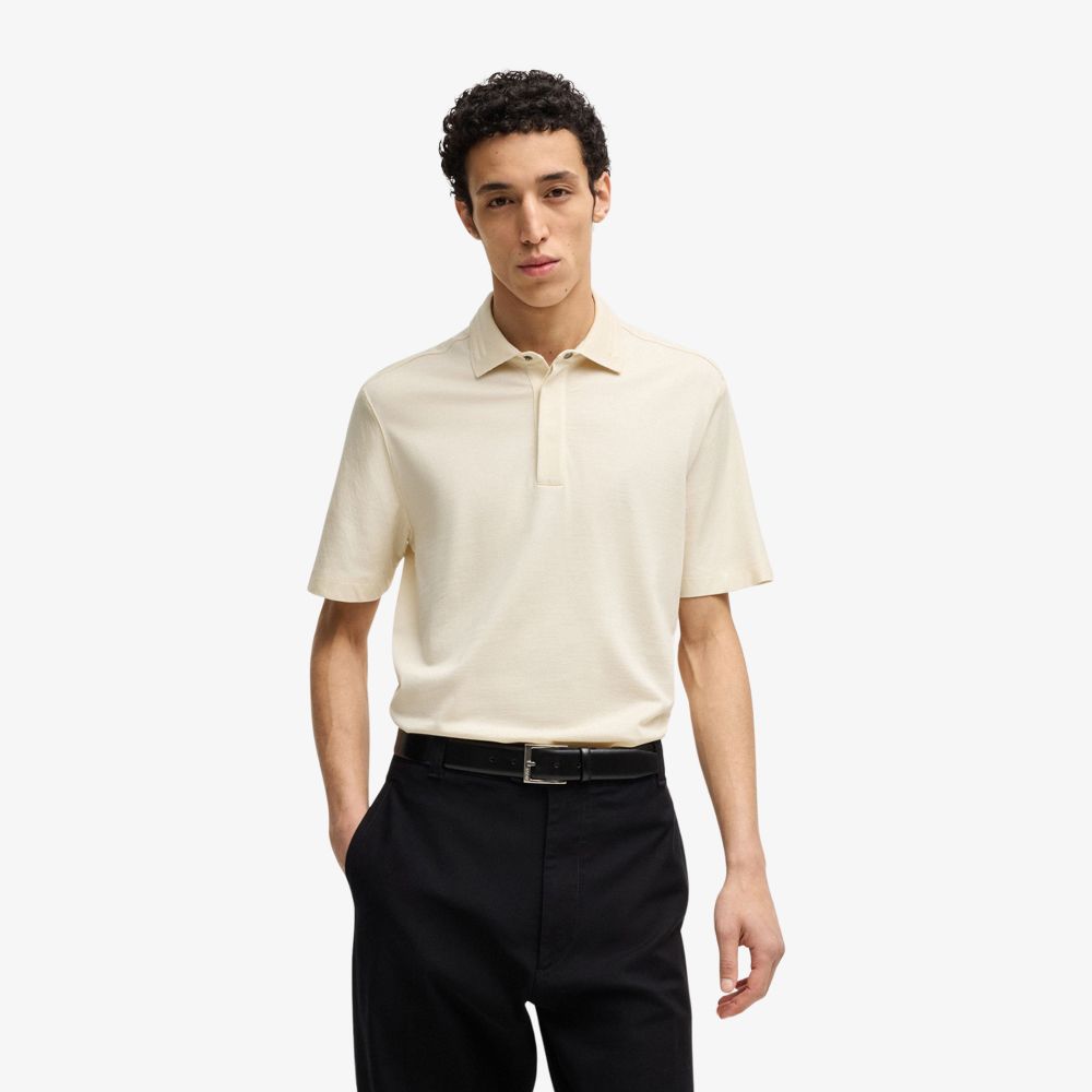 BOSS - Áo polo dáng regular-fit vải flannel chải