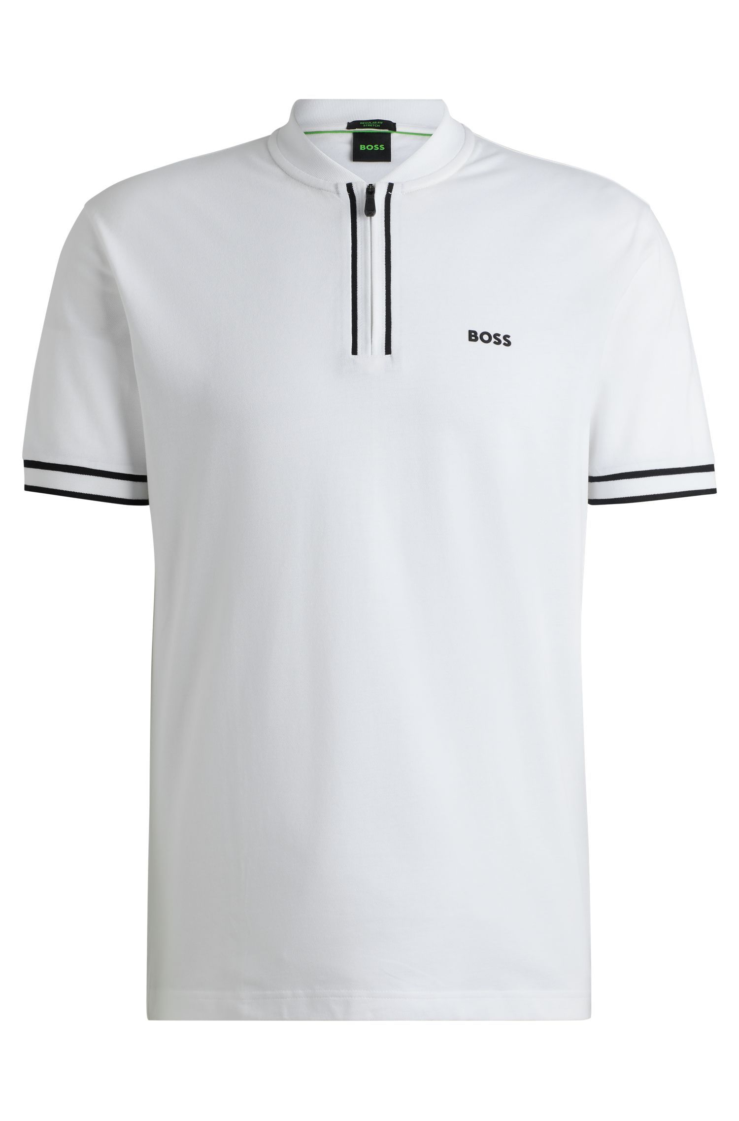 BOSS - Áo polo cổ khóa kéo vải cotton piqué