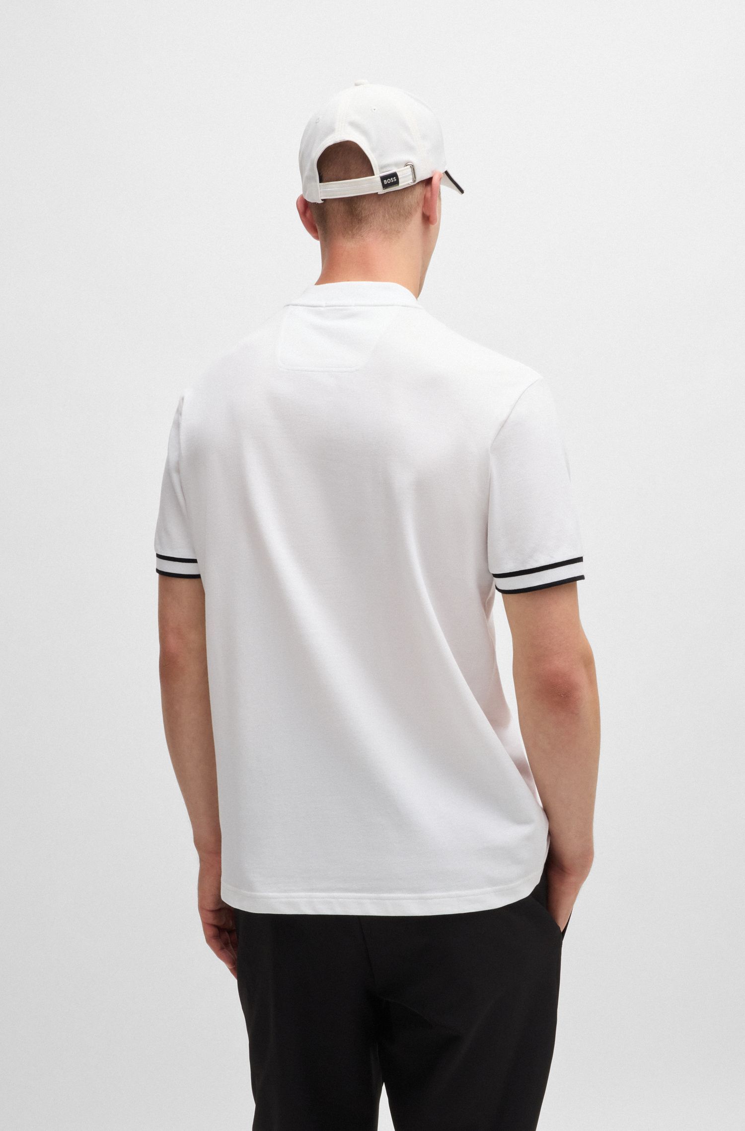 BOSS - Áo polo cổ khóa kéo vải cotton piqué