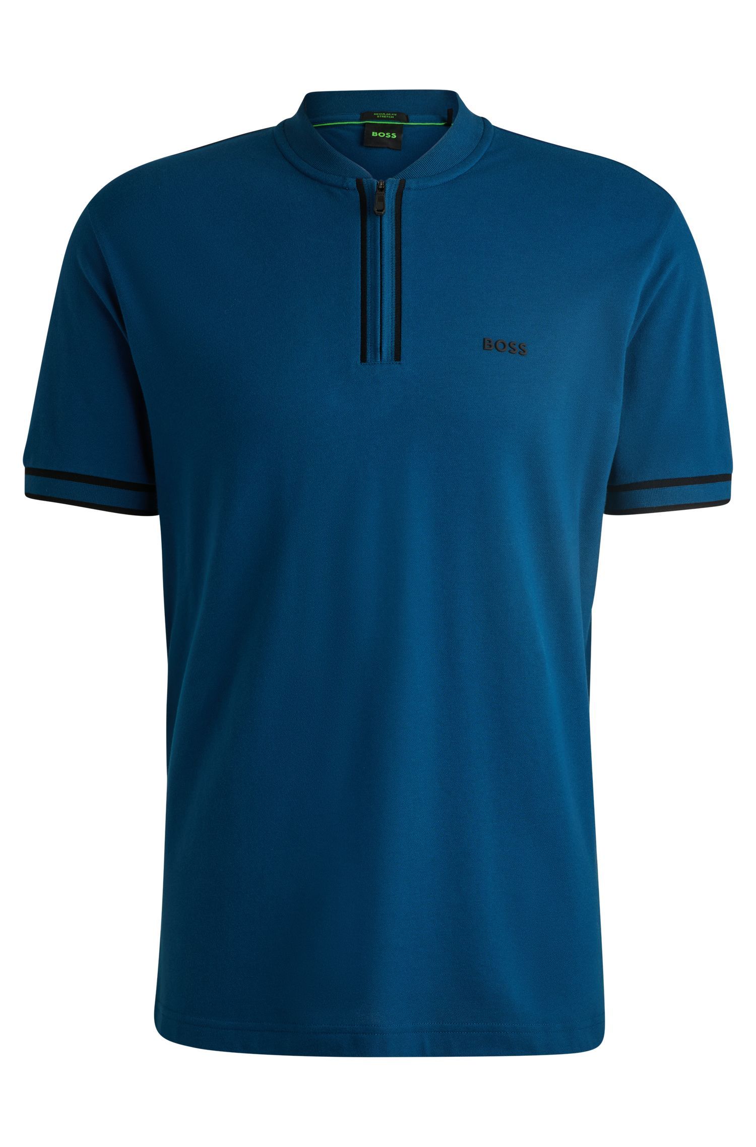 BOSS - Áo polo cổ khóa kéo vải cotton piqué