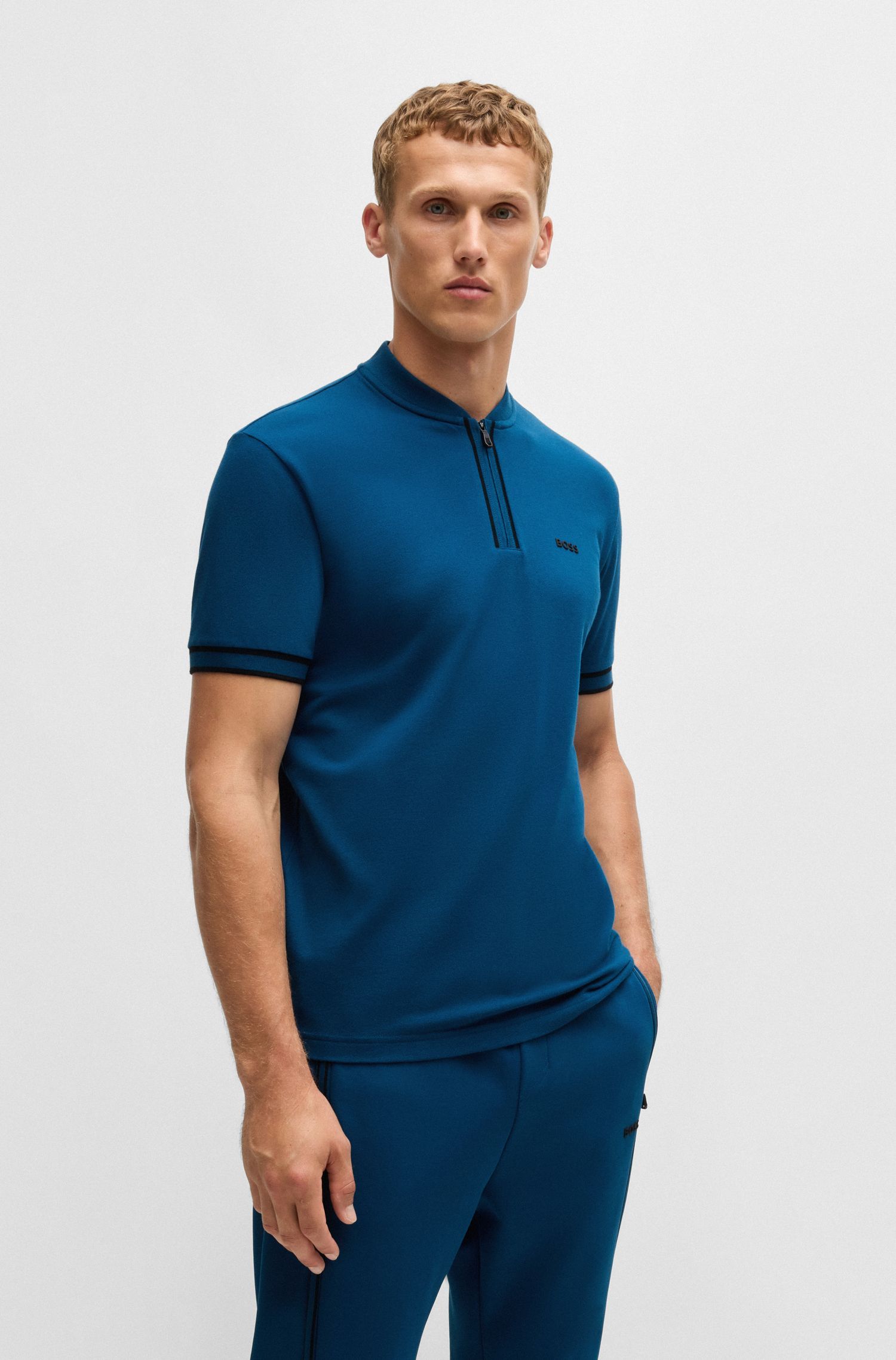 Áo polo cổ khóa kéo vải cotton piqué