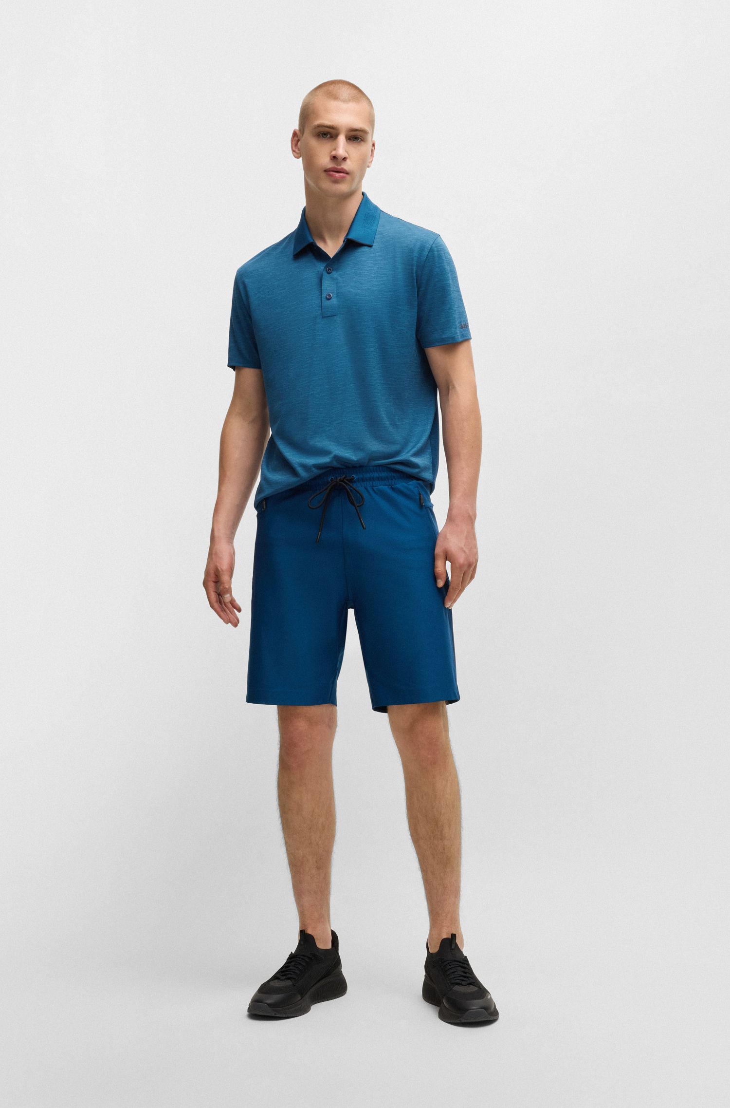 BOSS - Áo polo vải jersey co giãn nhanh khô có logo