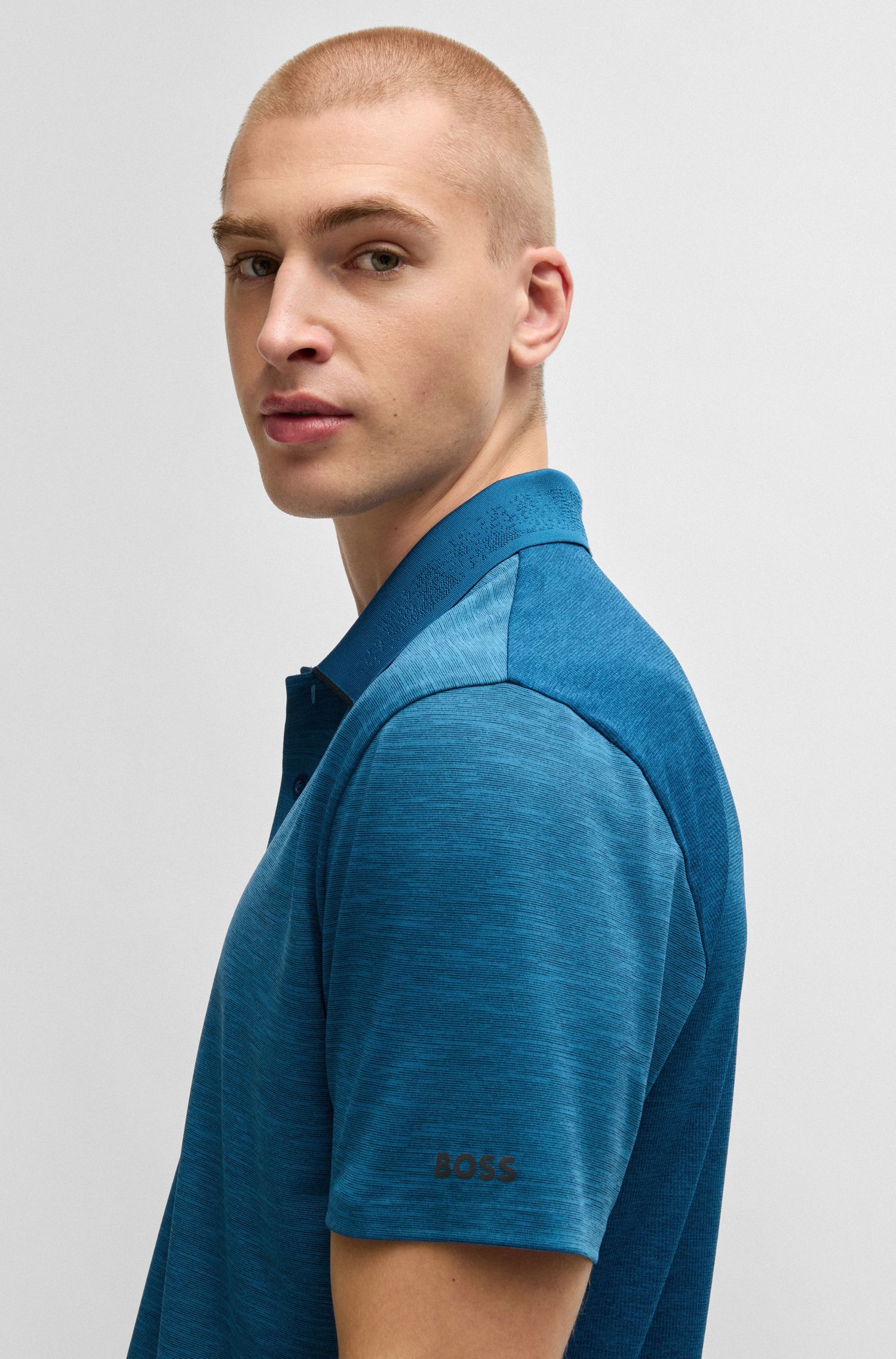 BOSS - Áo polo vải jersey co giãn nhanh khô có logo