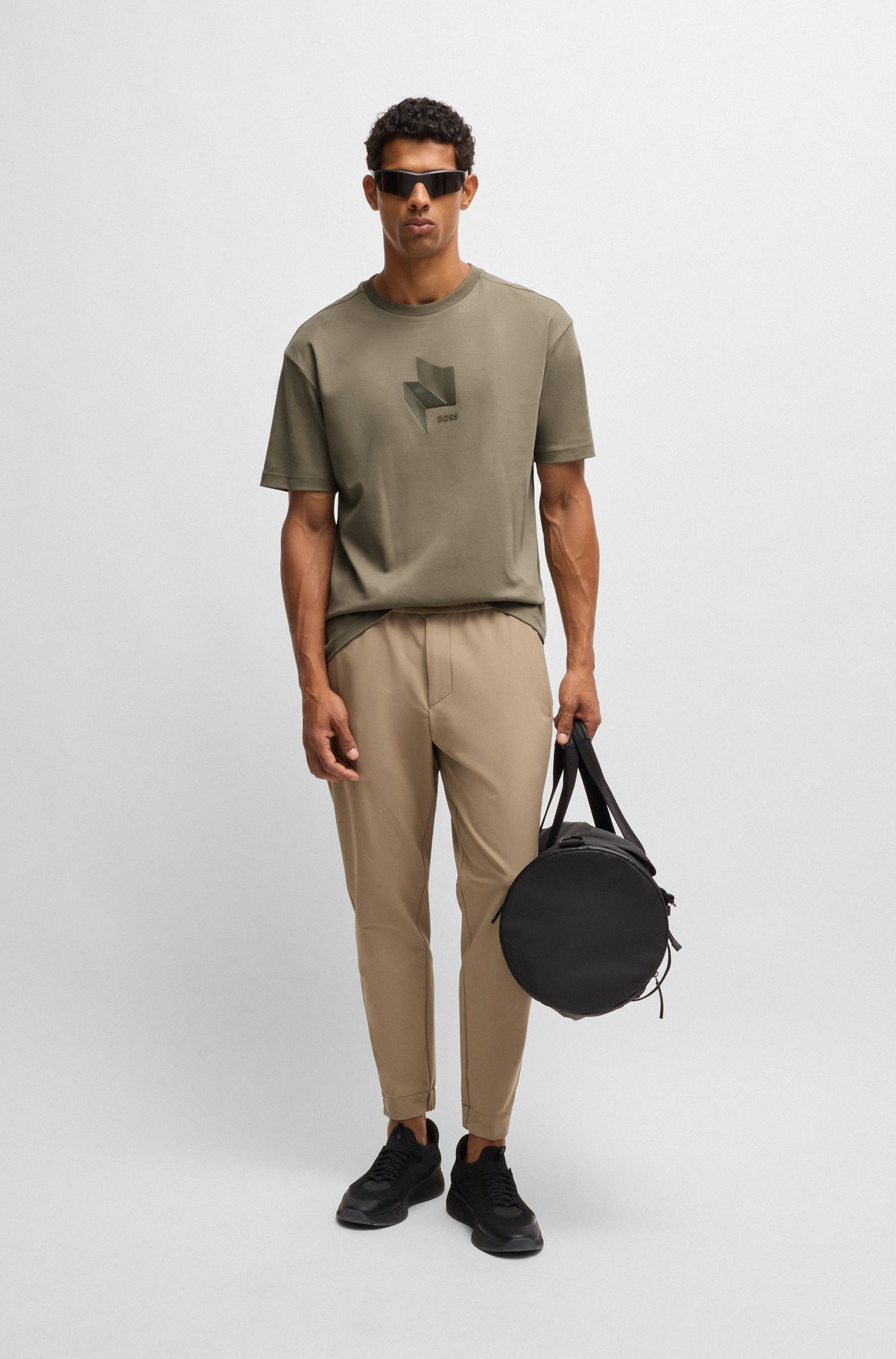 BOSS - Áo thun dáng rộng relaxed fit vải cotton interlock