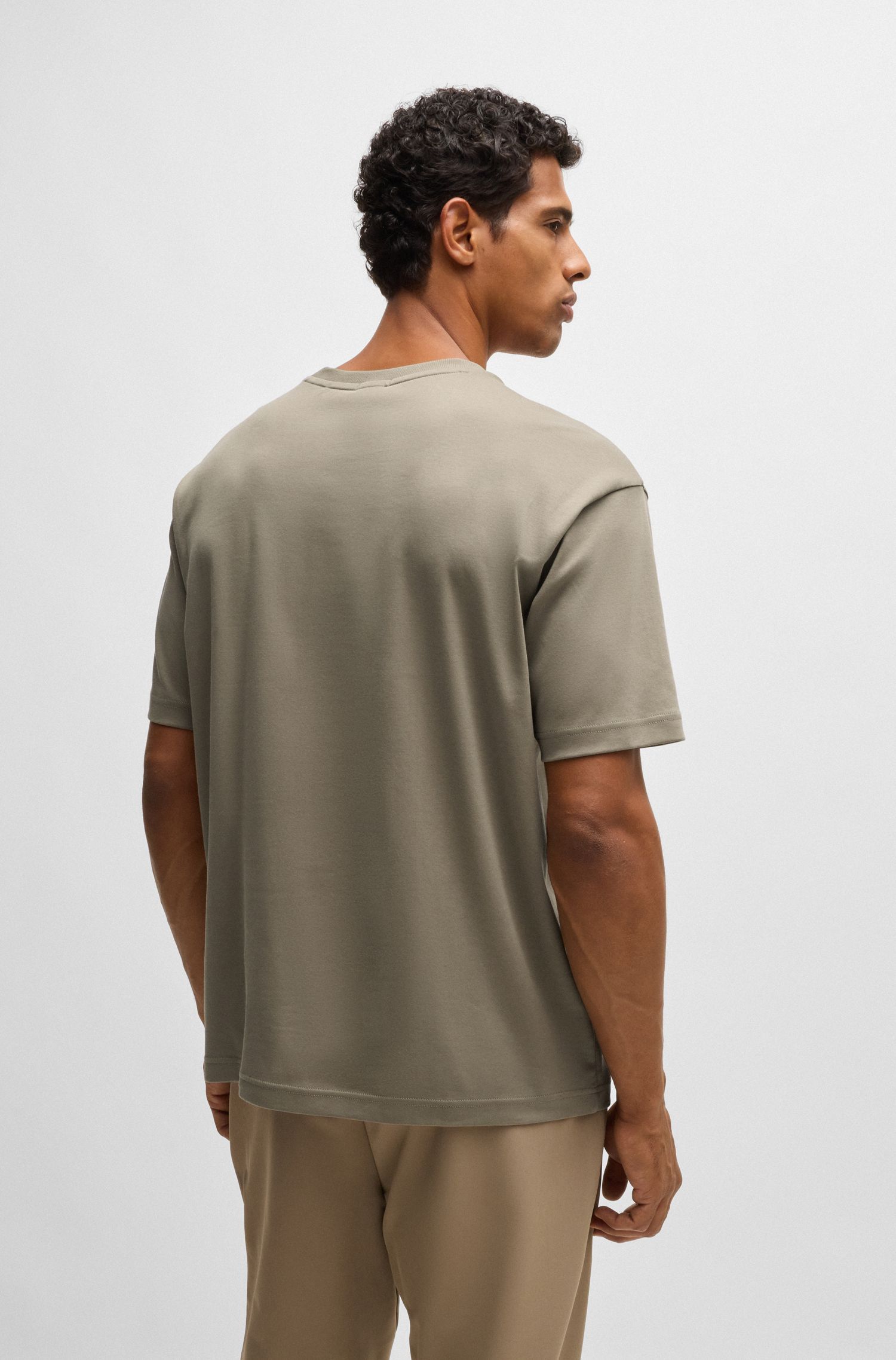 BOSS - Áo thun dáng rộng relaxed fit vải cotton interlock
