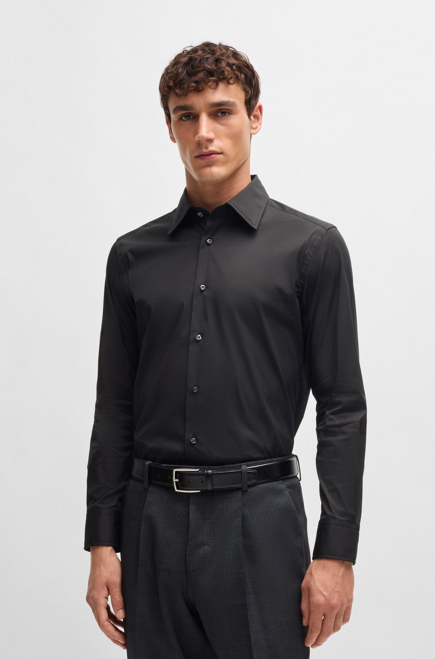 Áo sơ mi dáng ôm slim fit vải poplin cotton pha co giãn