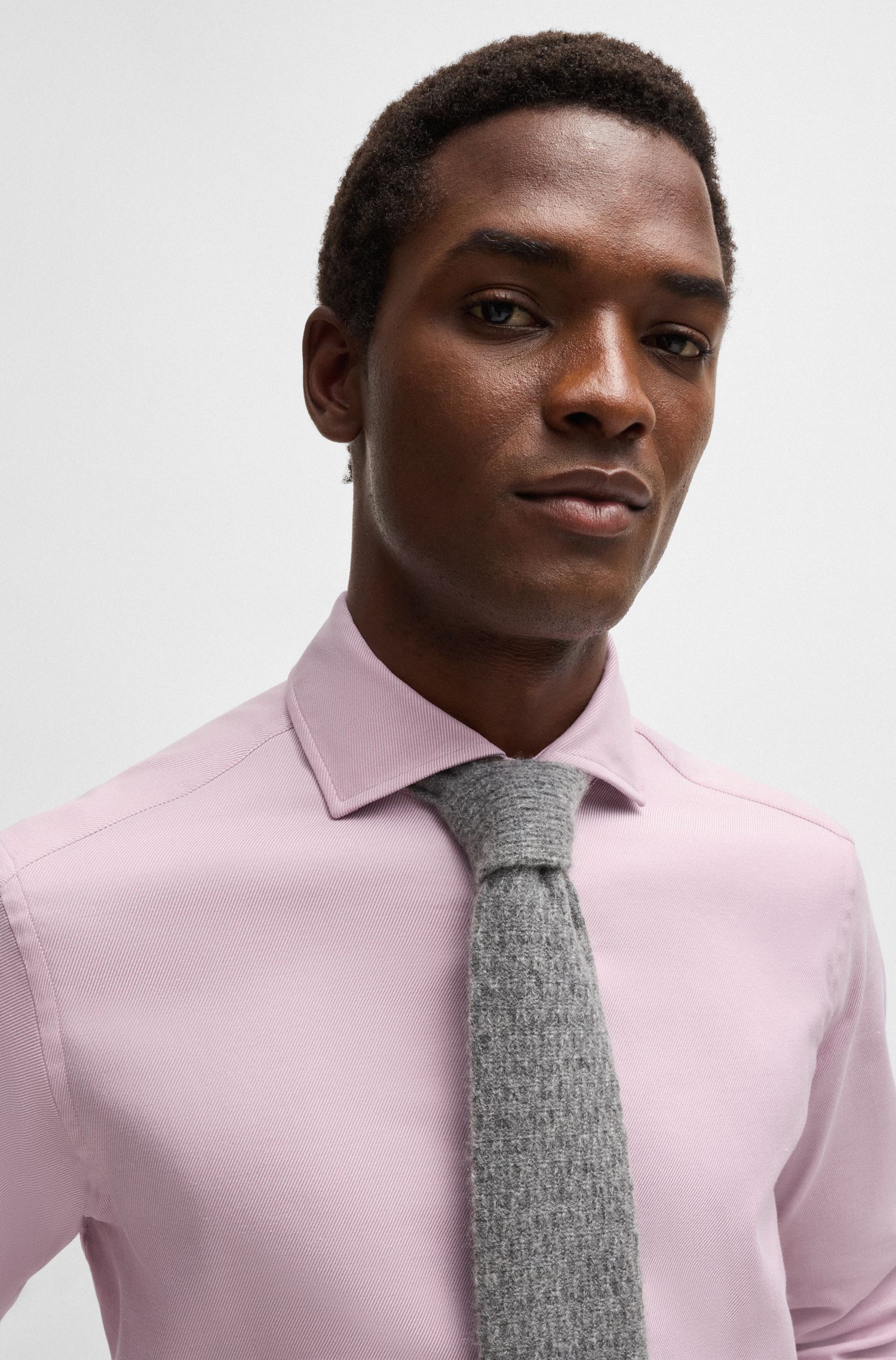 BOSS - Áo sơ mi dáng regular-fit vải cotton co giãn với sọc chéo