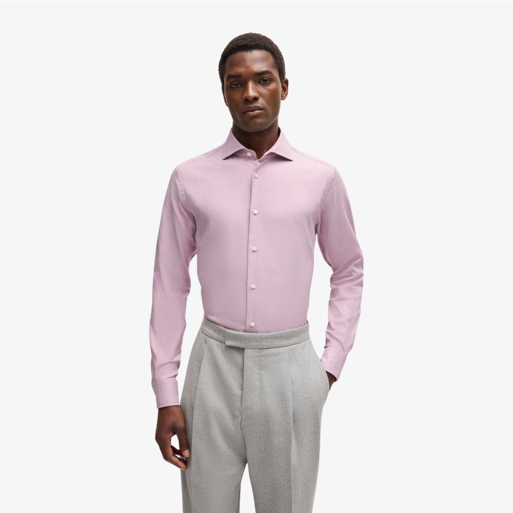 BOSS - Áo sơ mi dáng regular-fit vải cotton co giãn với sọc chéo