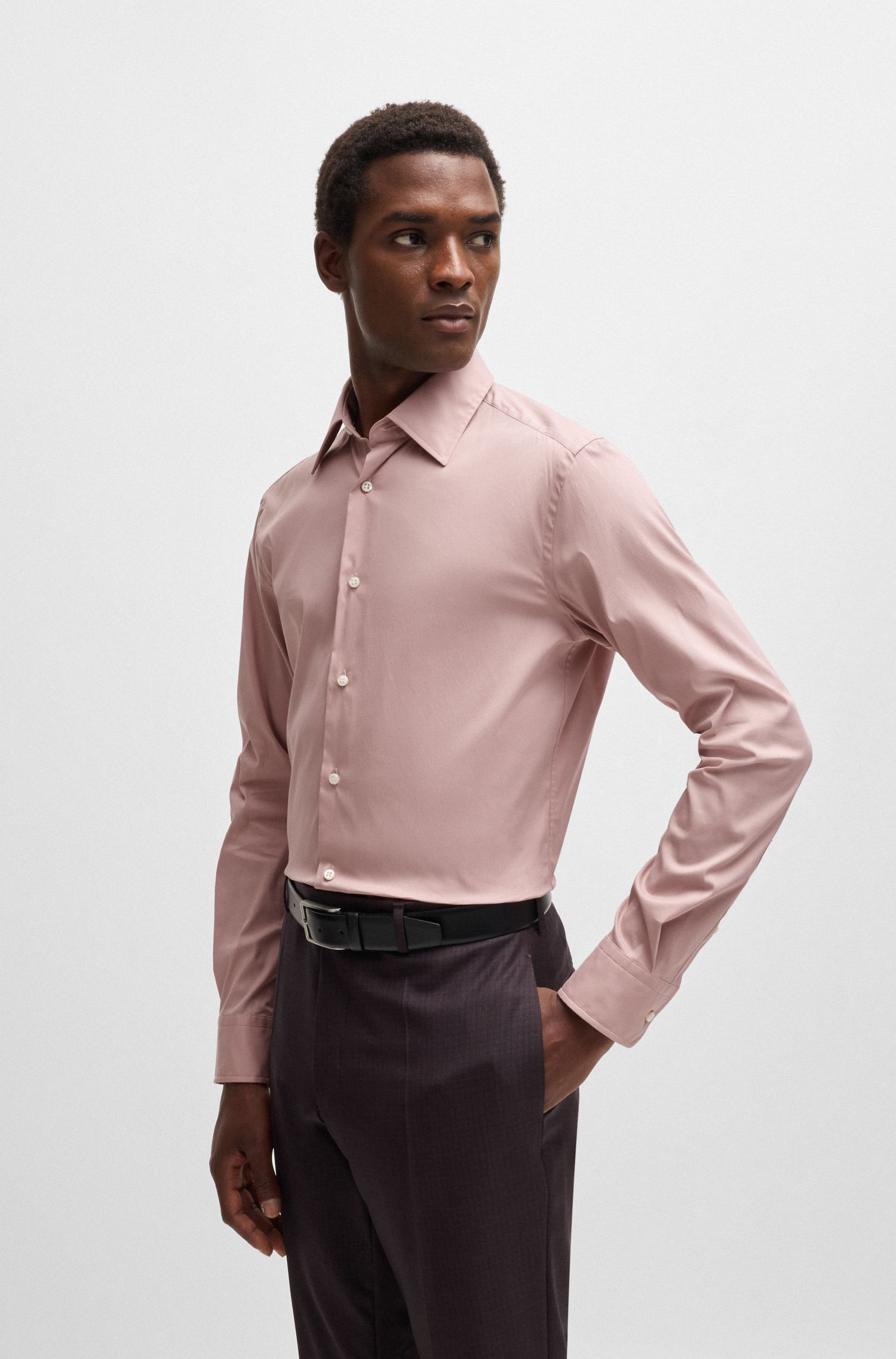 BOSS - Áo sơ mi dáng ôm slim fit vải cotton pha