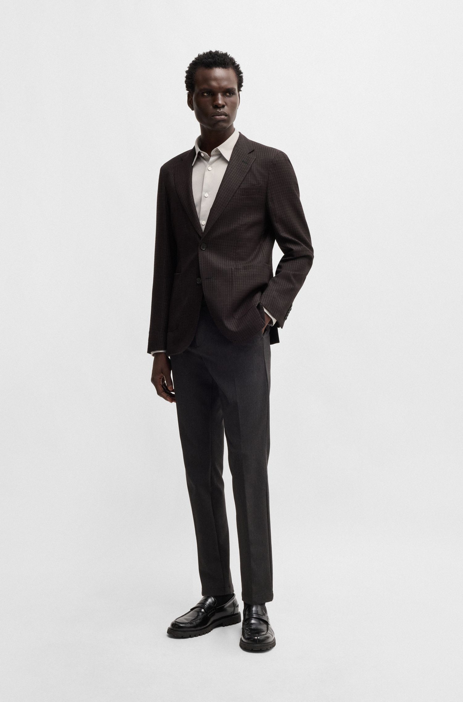 BOSS - Áo khoác dáng ôm slim fit vải len pha