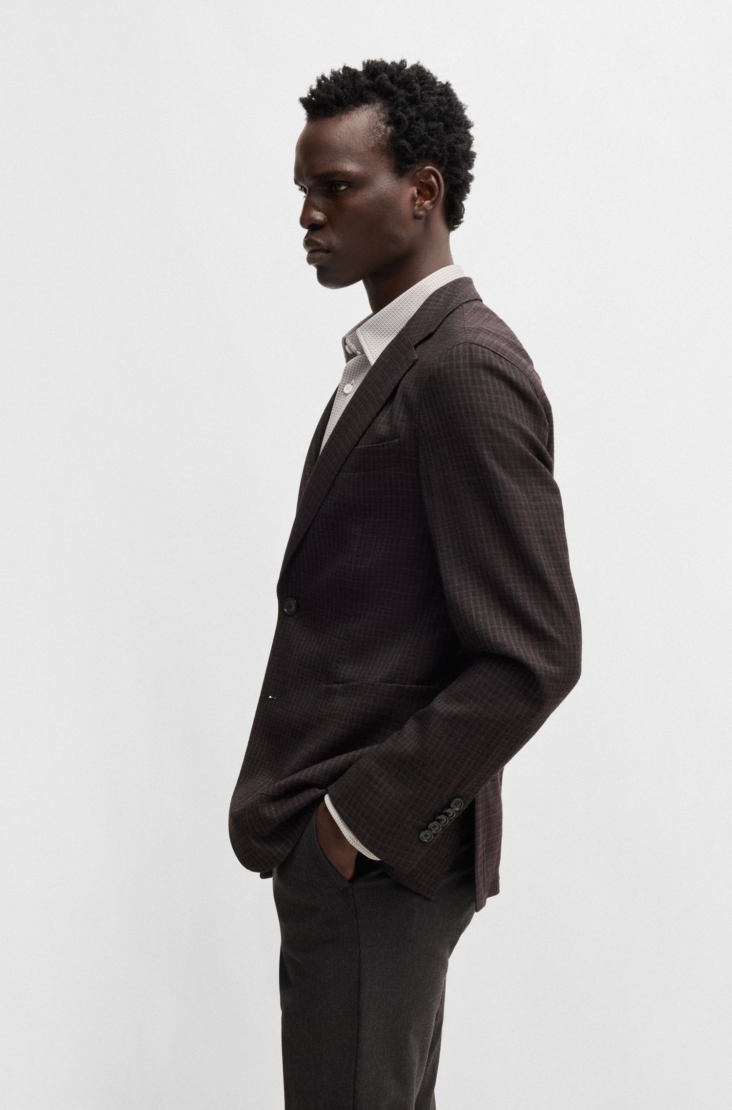 BOSS - Áo khoác dáng ôm slim fit vải len pha
