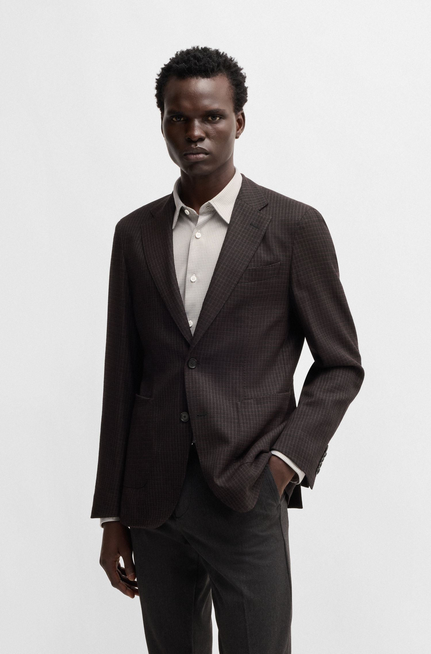 BOSS - Áo khoác dáng ôm slim fit vải len pha