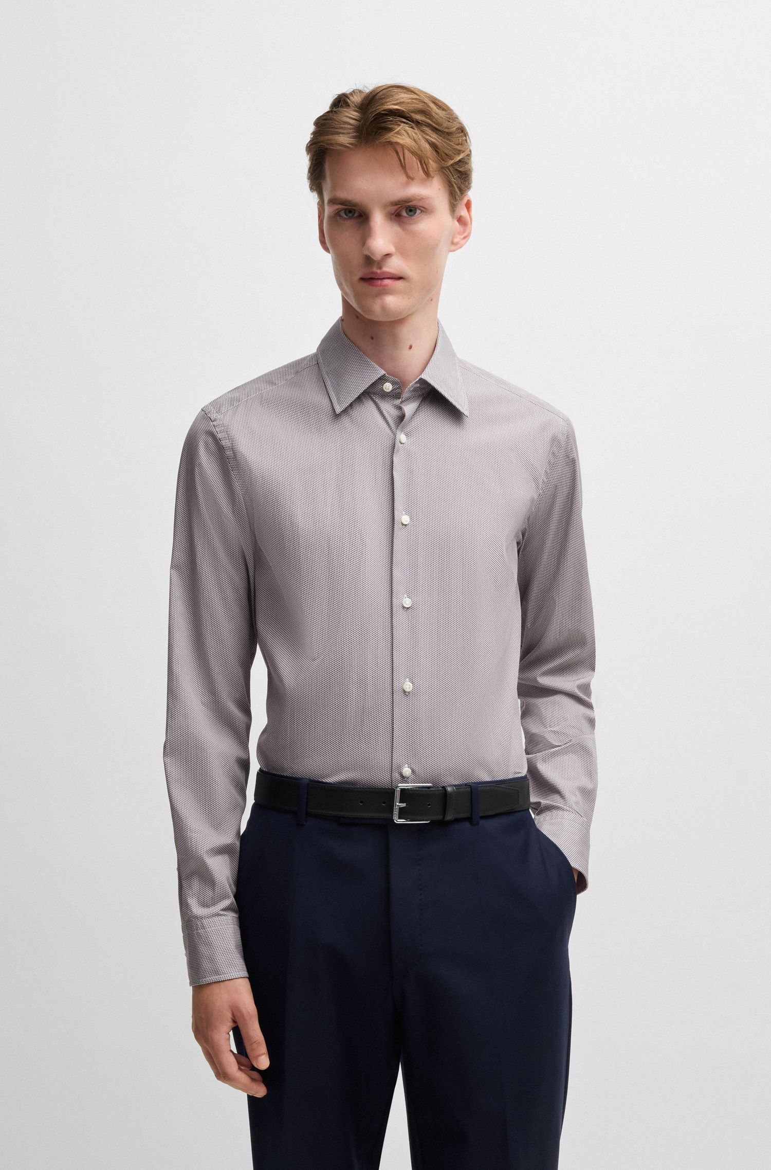 Áo sơ mi dáng ôm slim fit với họa tiết cotton