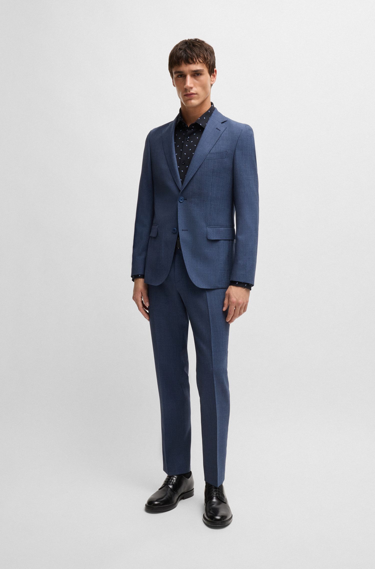 BOSS - Áo sơ mi dáng slim-fit chất vải co giãn in hoạ tiết