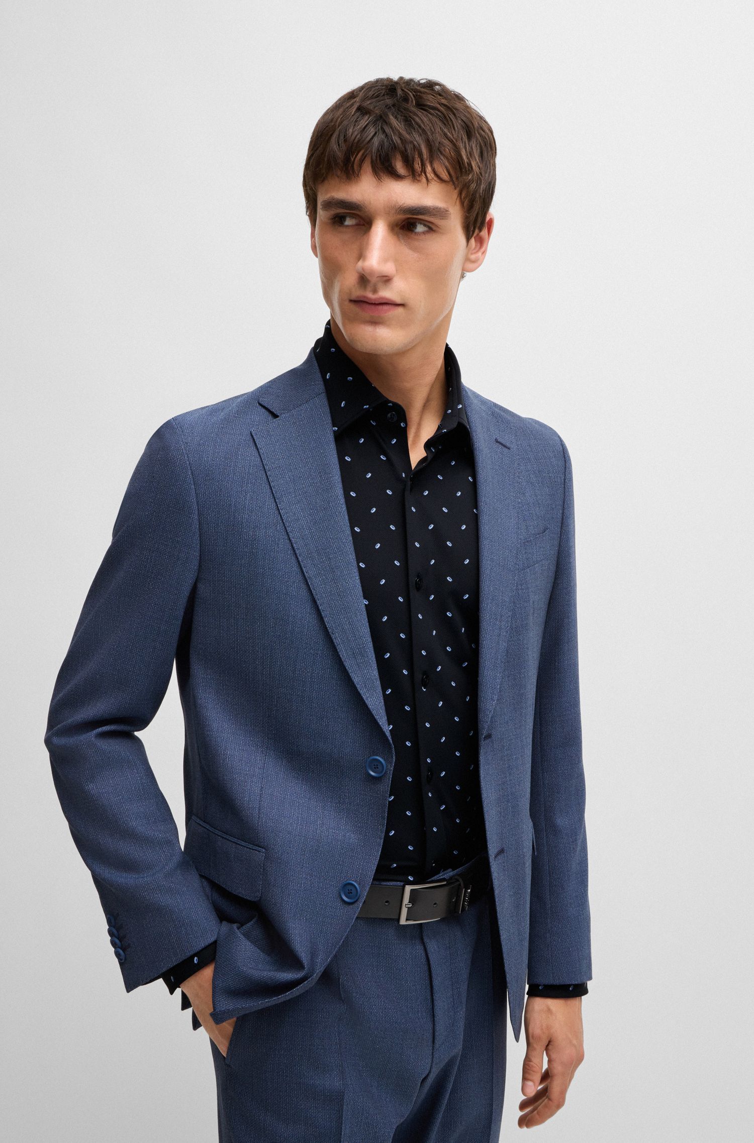 BOSS - Áo sơ mi dáng slim-fit chất vải co giãn in hoạ tiết