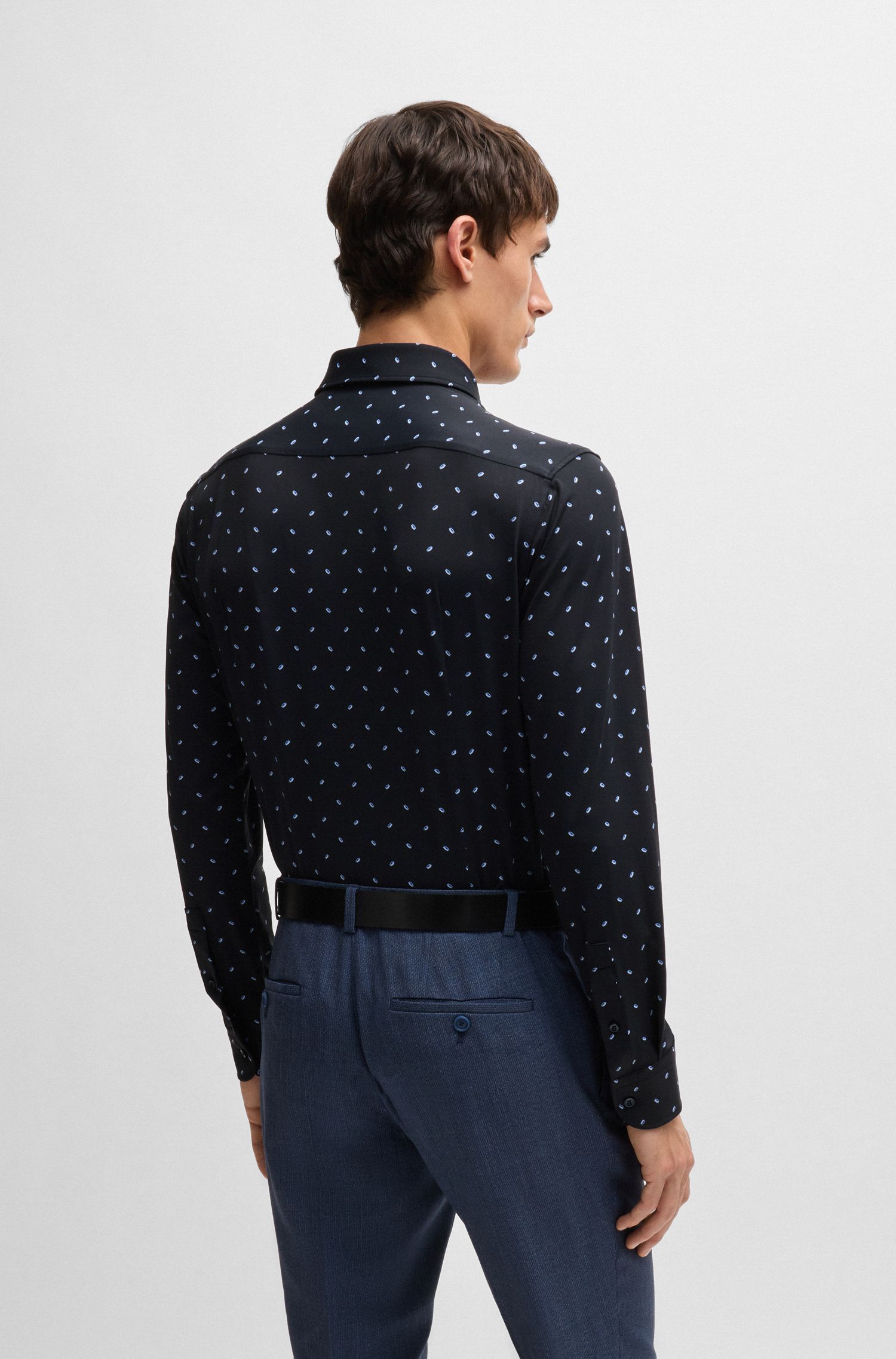BOSS - Áo sơ mi dáng slim-fit chất vải co giãn in hoạ tiết