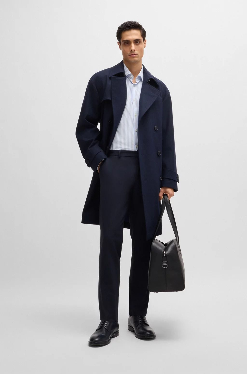 BOSS - Áo sơ mi dáng slim-fit chất vải co giãn kẻ sọc