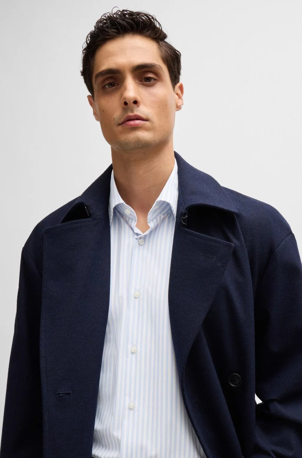 BOSS - Áo sơ mi dáng slim-fit chất vải co giãn kẻ sọc