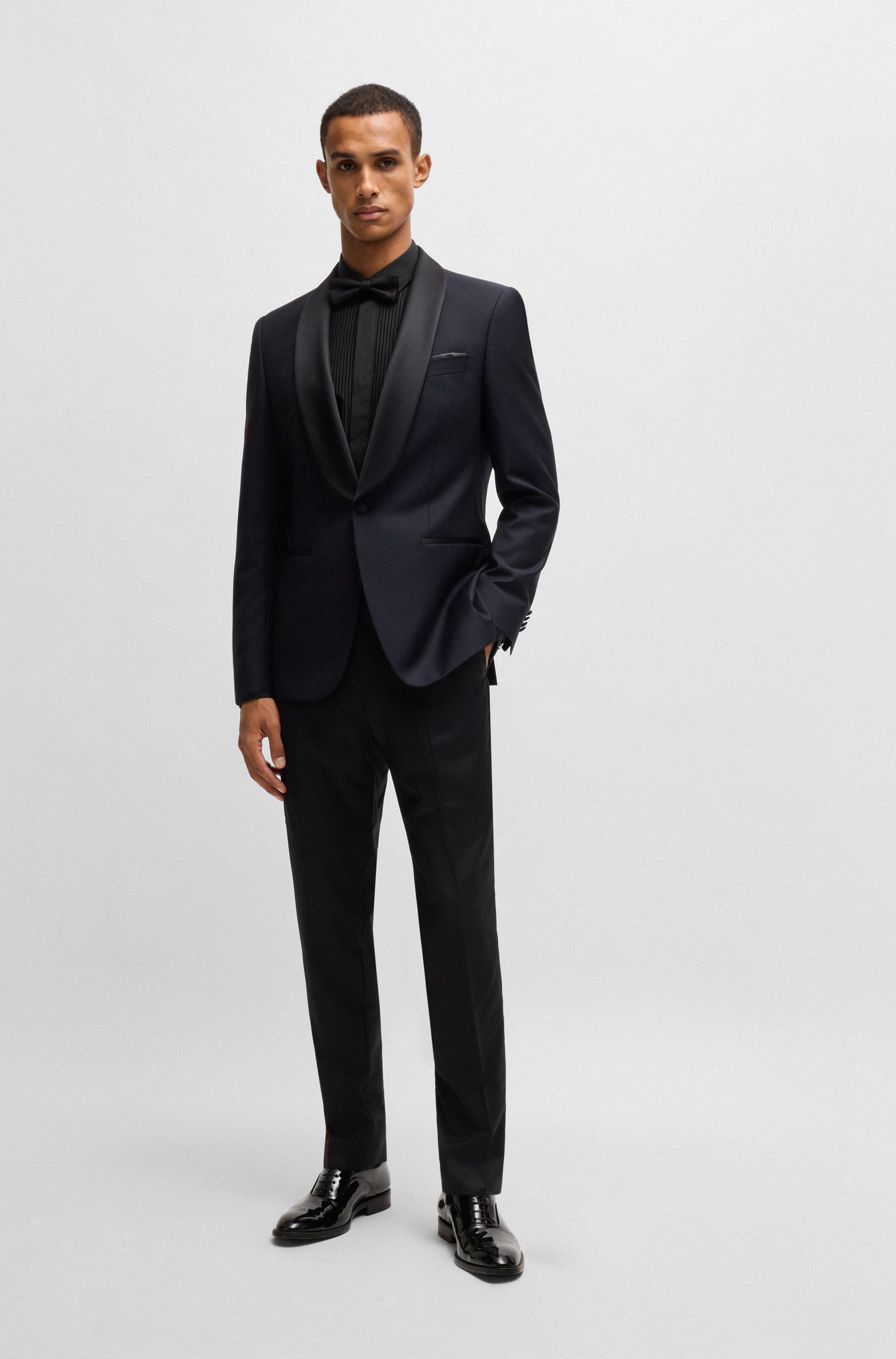 BOSS - Áo sơ mi dáng slim-fit vải xếp ly
