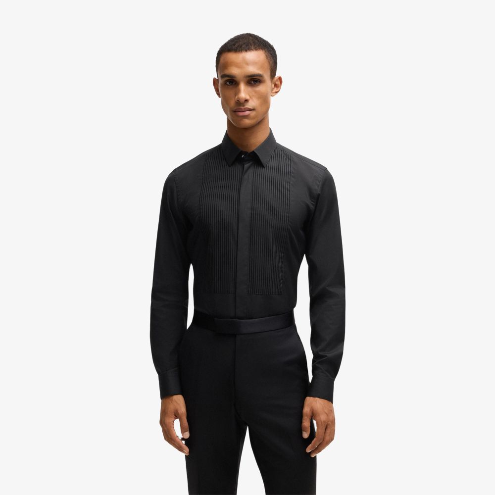 BOSS - Áo sơ mi dáng slim-fit vải xếp ly