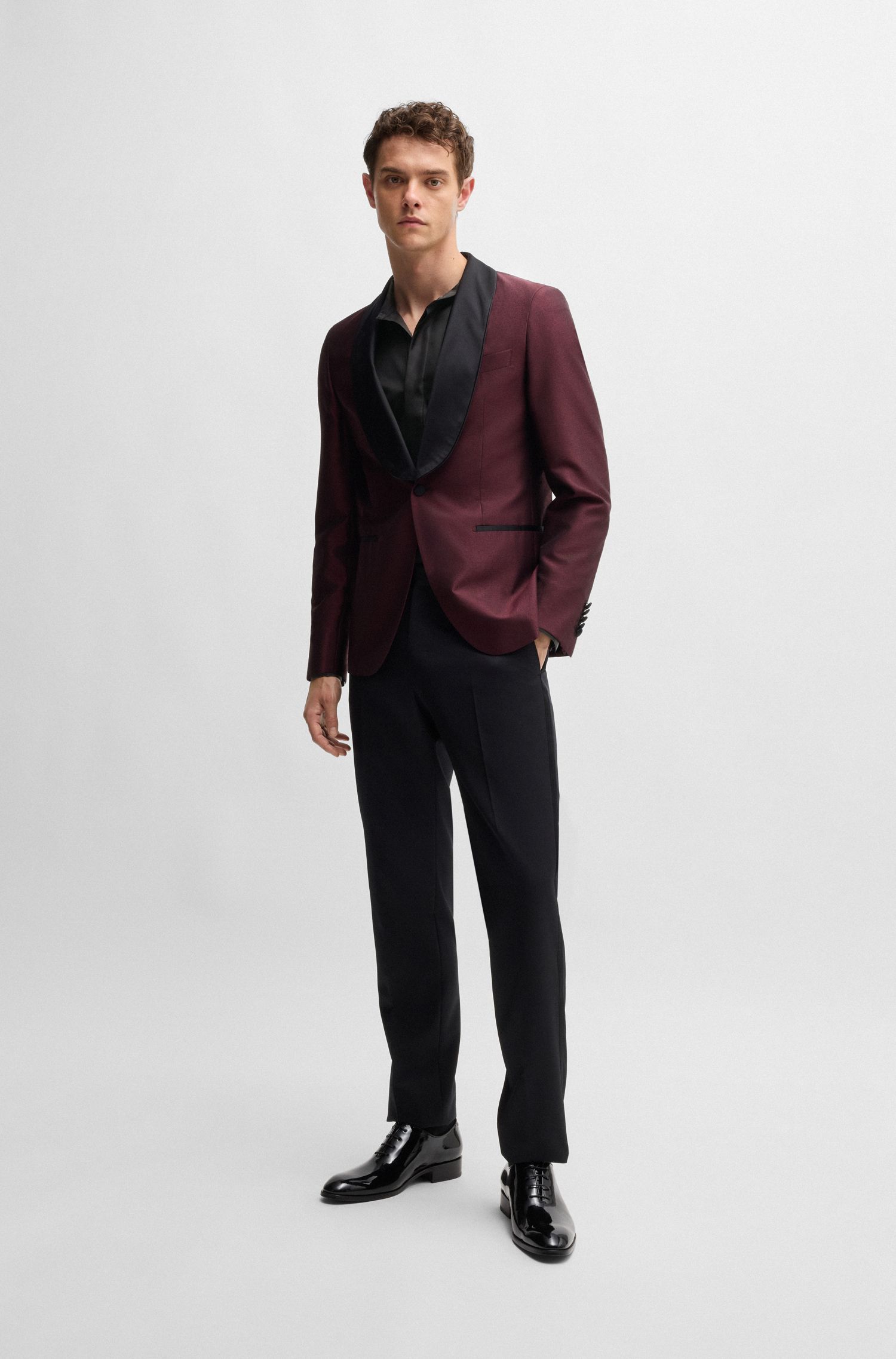 BOSS - Áo sơ mi dáng ôm slim fit vải lụa Ý cao cấp