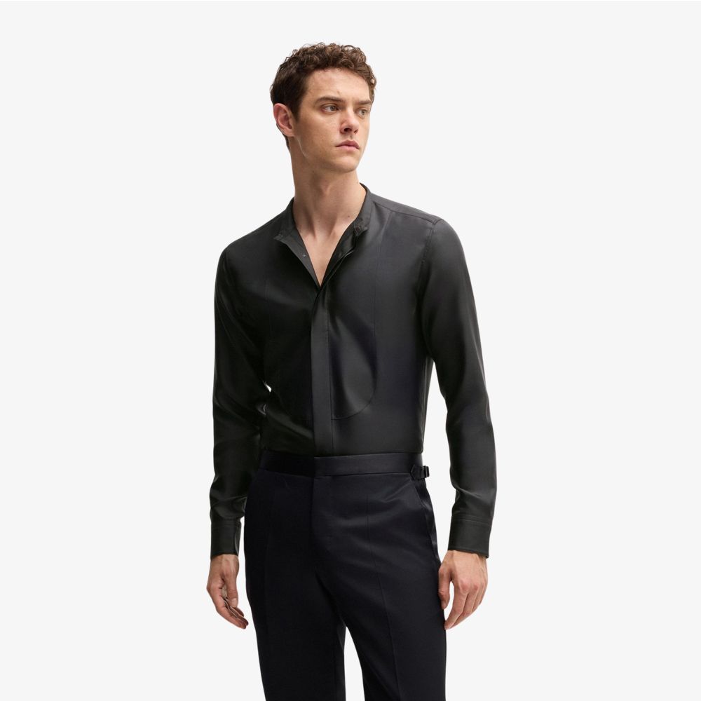 BOSS - Áo sơ mi dáng ôm slim fit vải lụa Ý cao cấp
