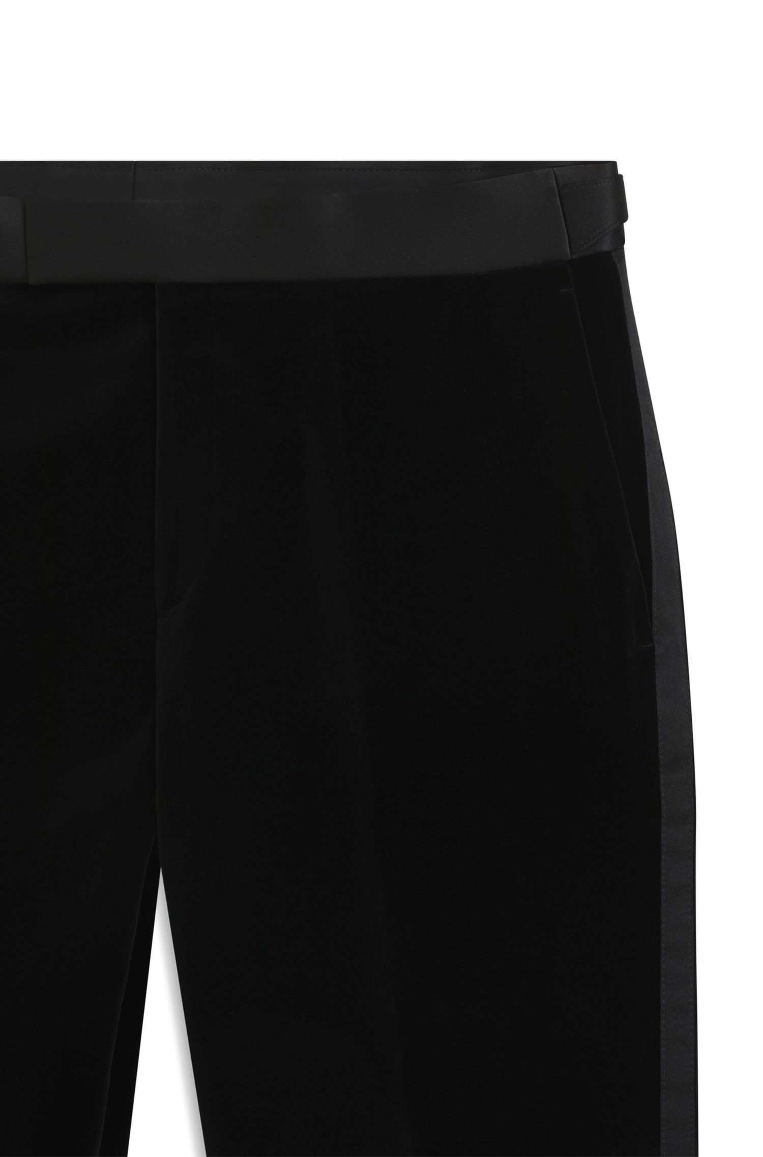 BOSS - Quần tây tuxedo dáng slim fit vải nhung cotton