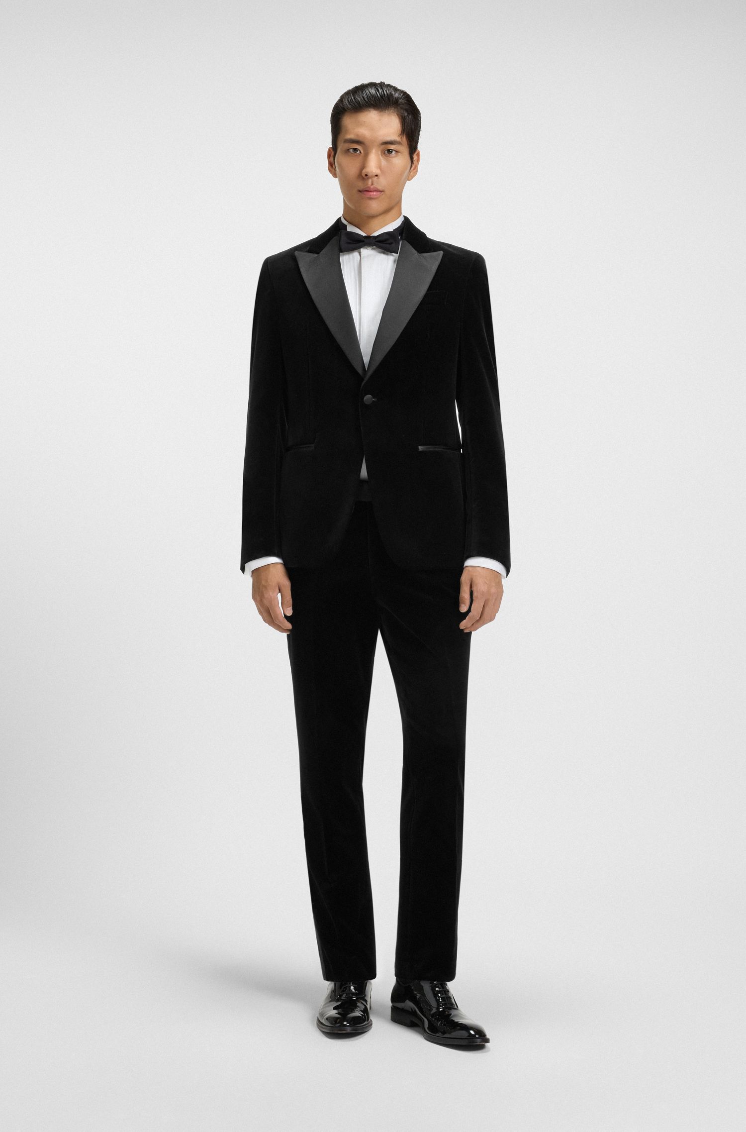 BOSS - Quần tây tuxedo dáng slim fit vải nhung cotton