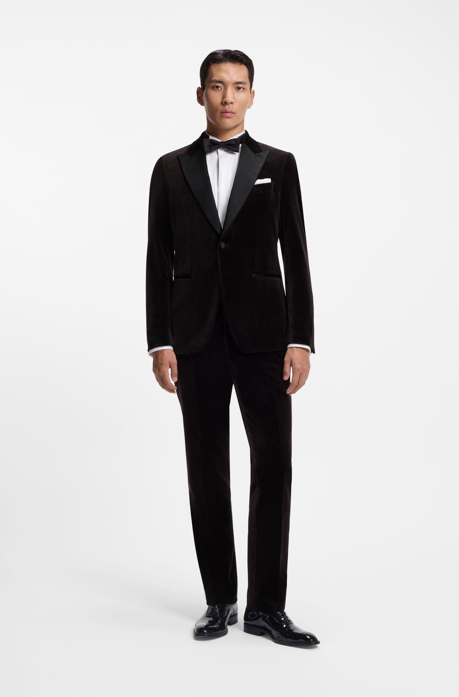 BOSS - Quần tây tuxedo dáng slim fit vải nhung cotton