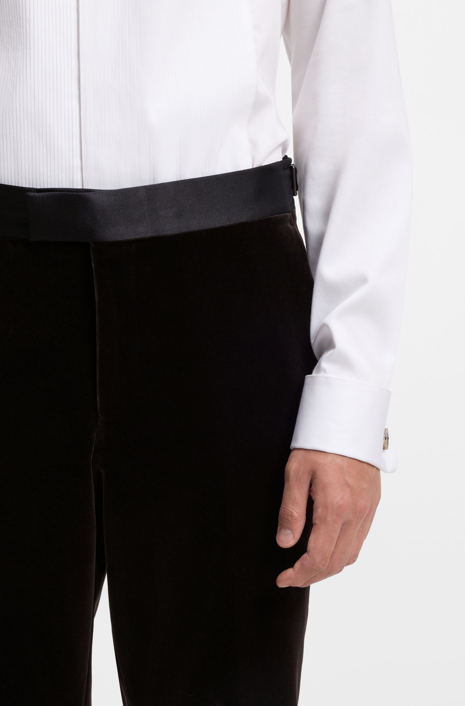BOSS - Quần tây tuxedo dáng slim fit vải nhung cotton