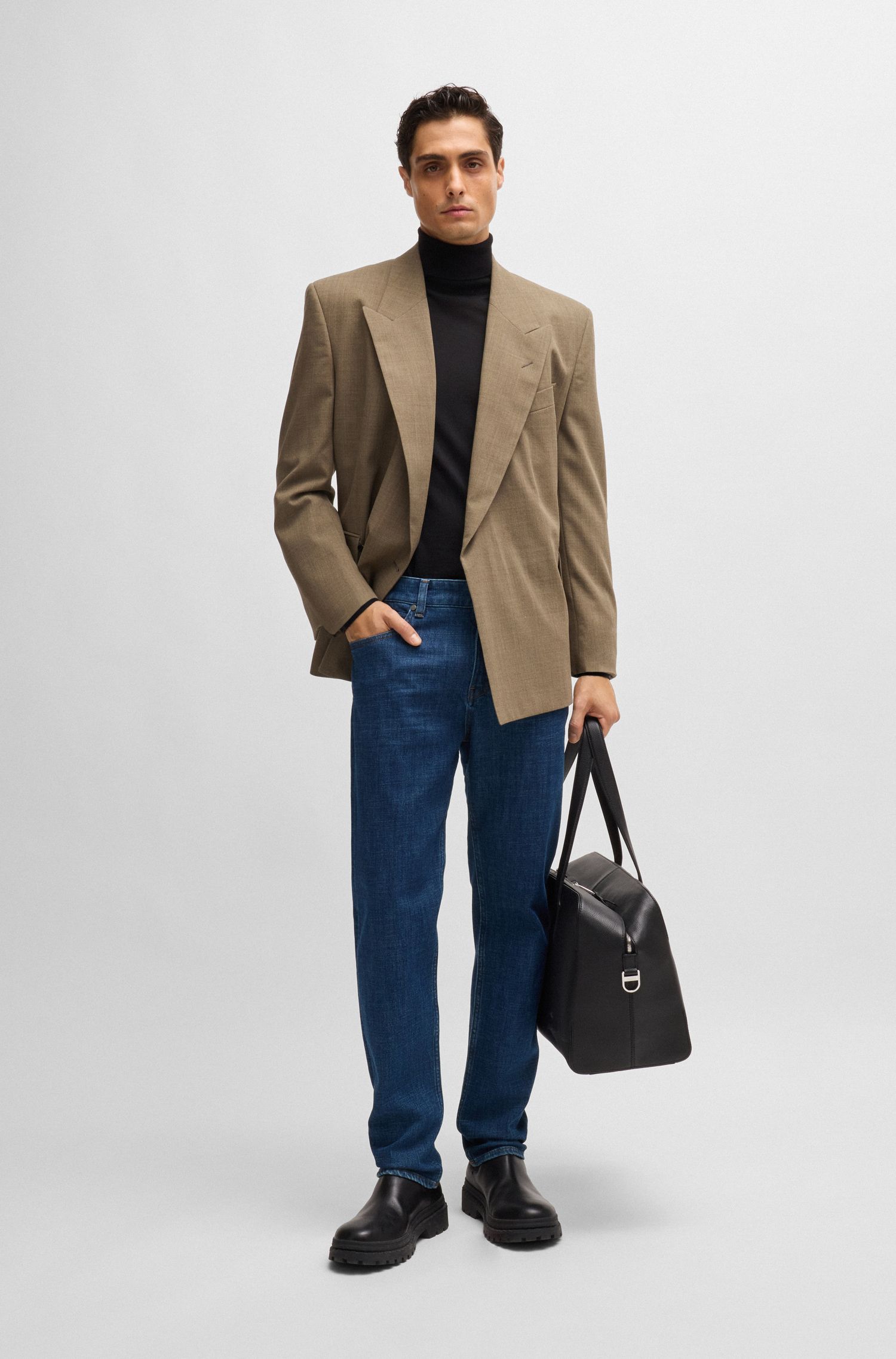 BOSS - Quần jeans dáng regular-fit vải denim co giãn