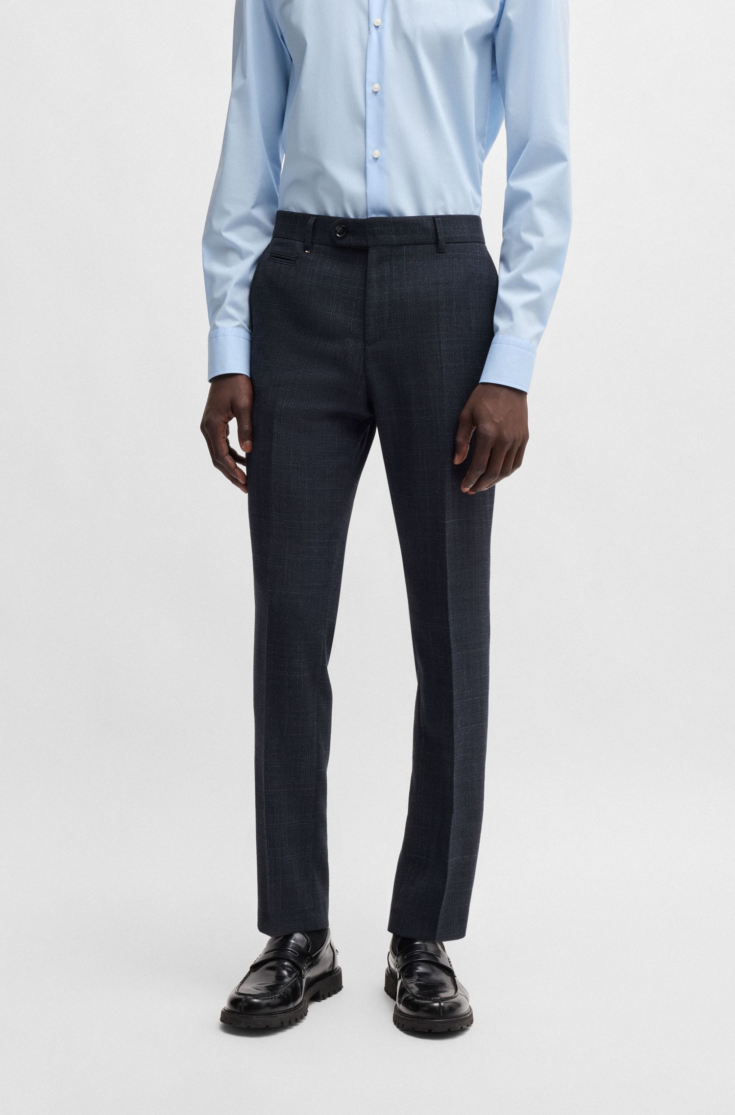 BOSS - Quần dài dáng slim-fit chất vải hoạ tiết micro