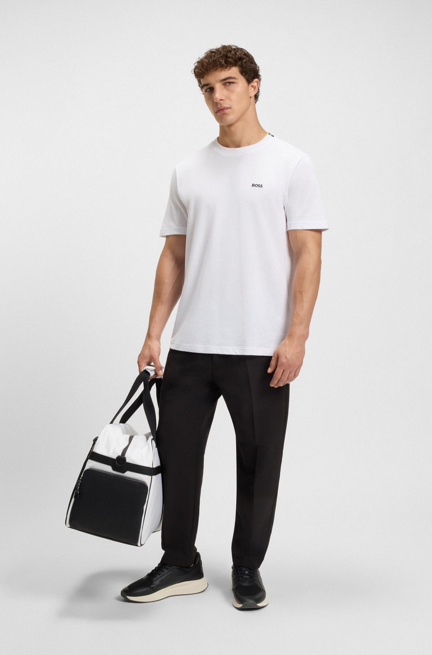 BOSS - Áo thun cotton-piqué có sọc đặc trưng