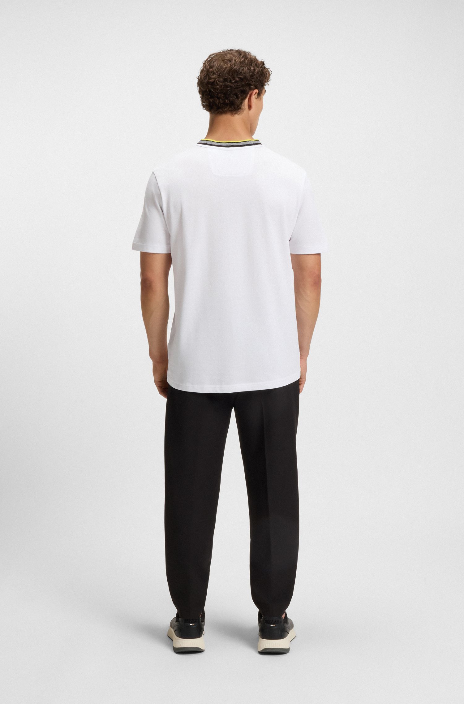 BOSS - Áo thun cotton-piqué có sọc đặc trưng