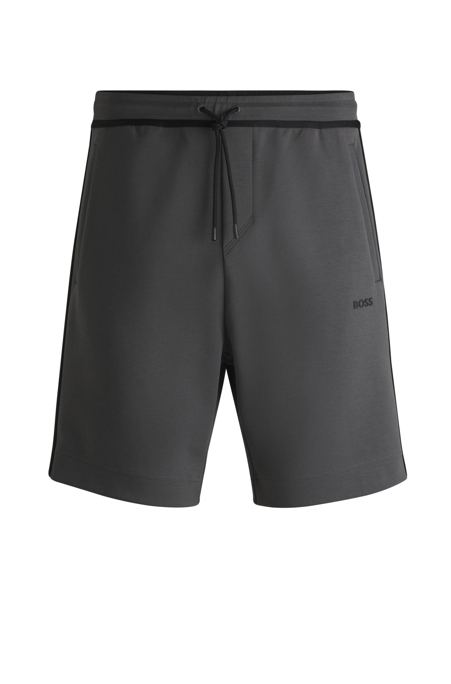 BOSS - Quần short dây rút có chi tiết logo và sọc kẻ