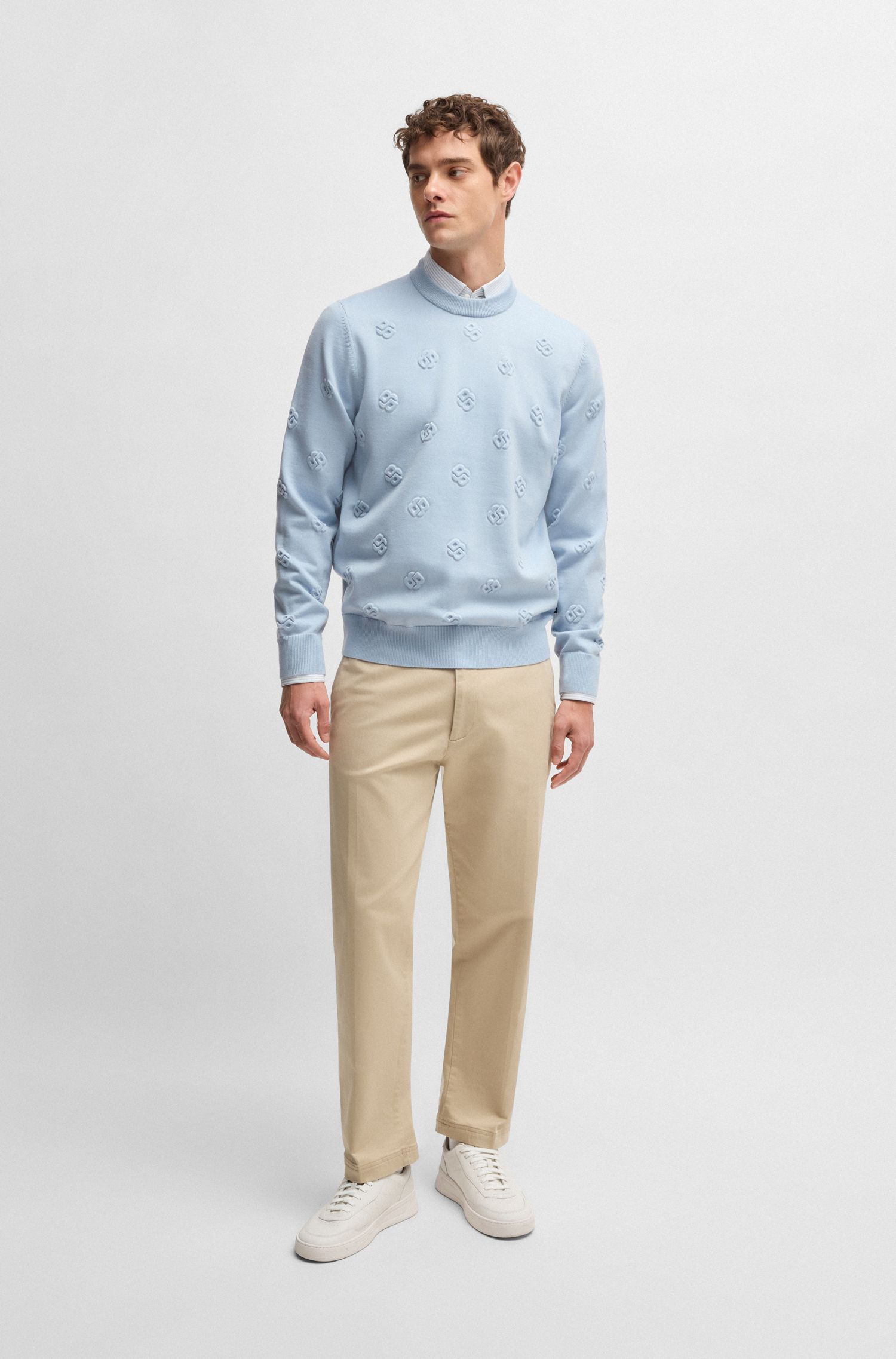 BOSS - Áo sweater len với monogram Double B