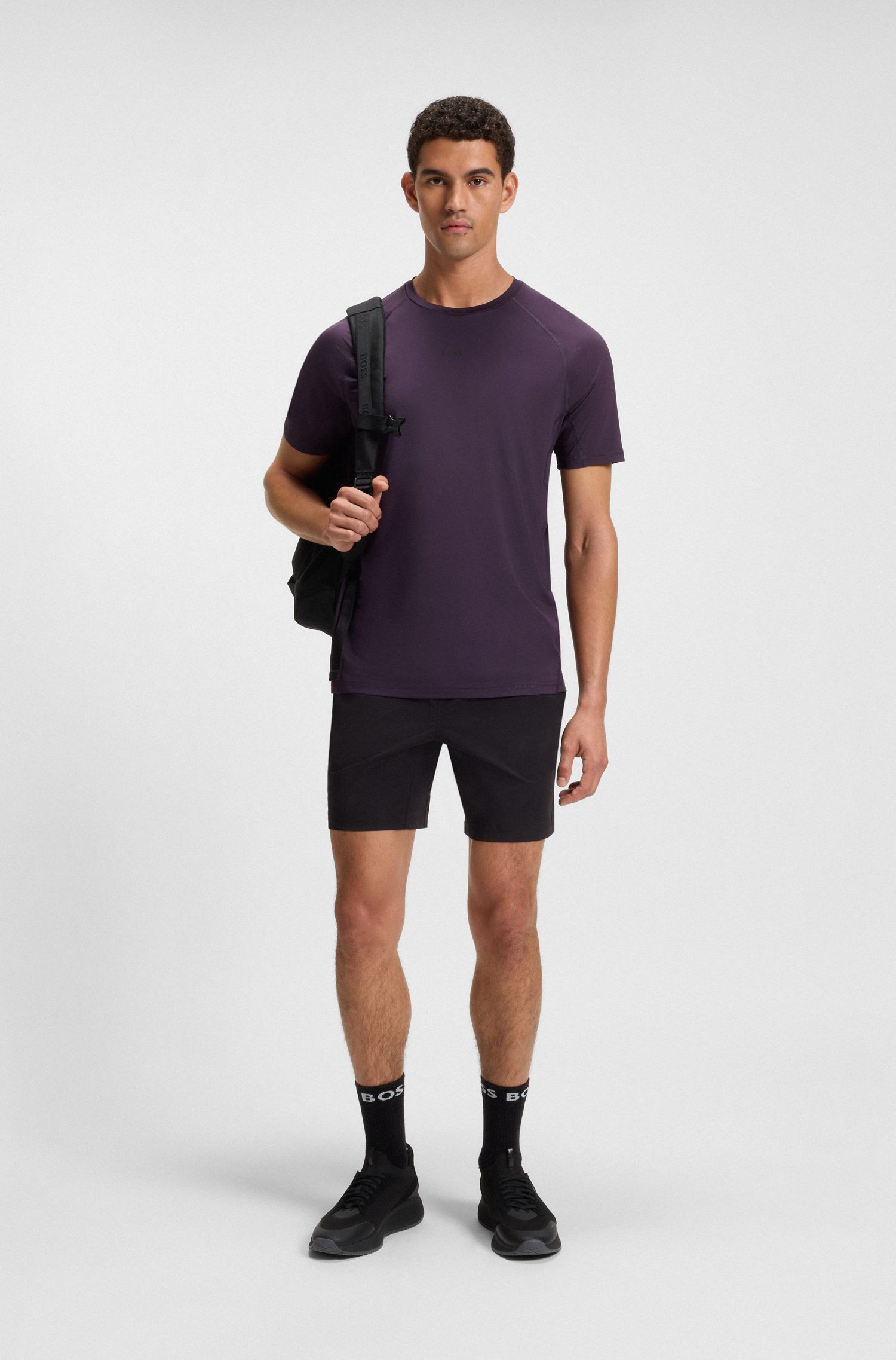 BOSS - Áo thun thể thao dáng slim fit với chi tiết phản quang trang trí