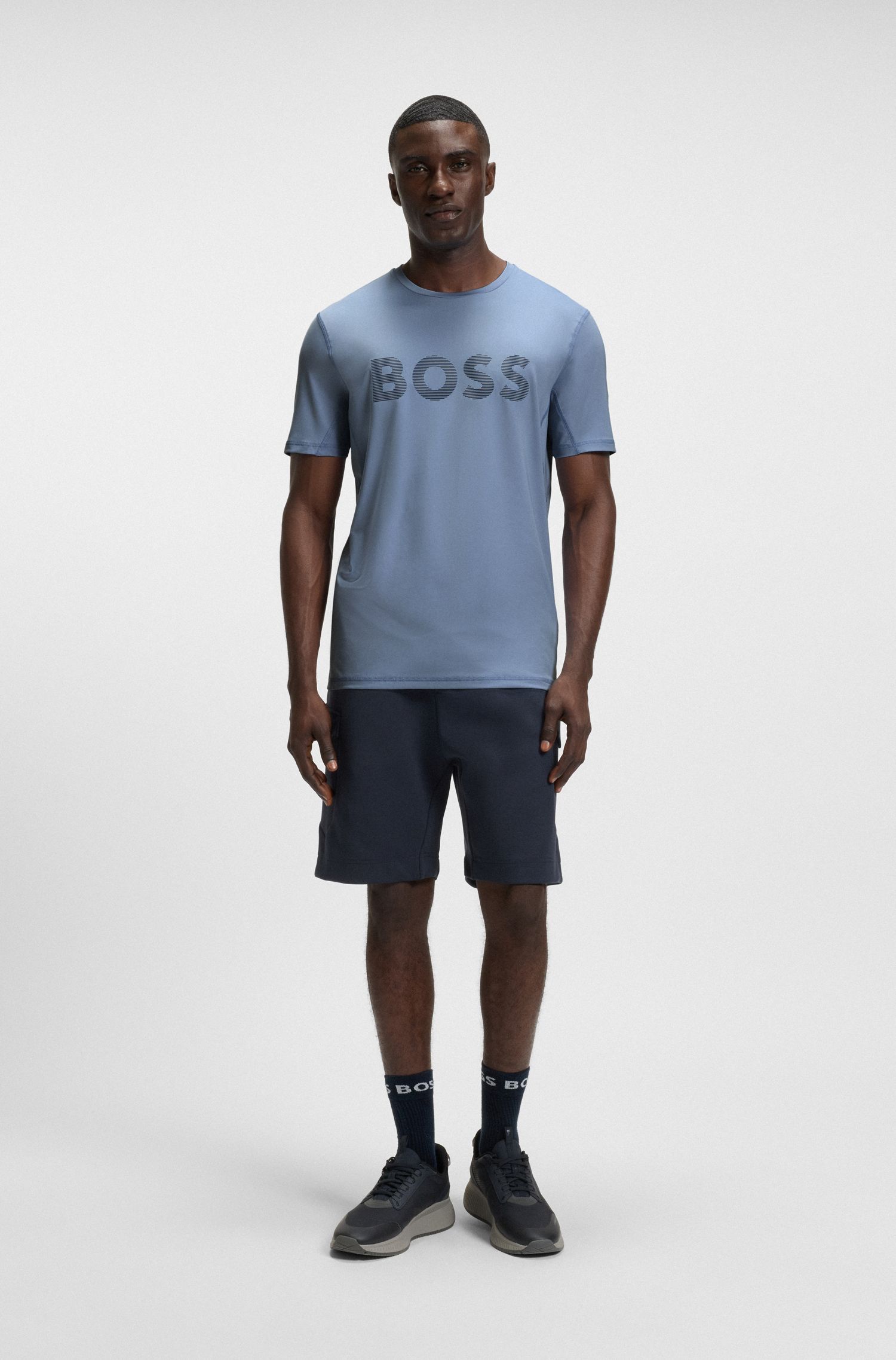 BOSS - Áo thun dáng ôm slim fit thoáng khí