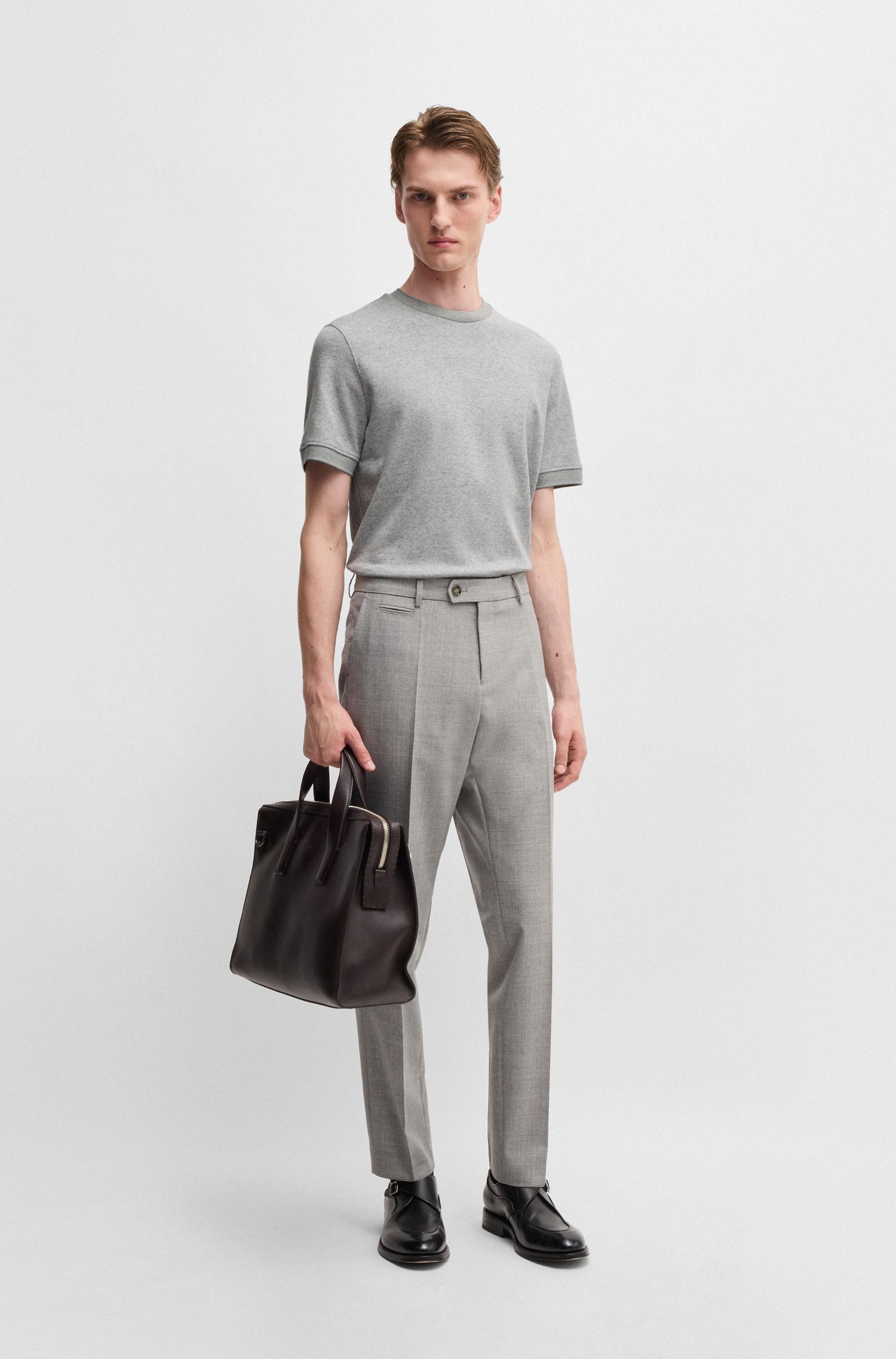 BOSS - Áo thun vải pha cotton và cashmere với lớp chống khuẩn